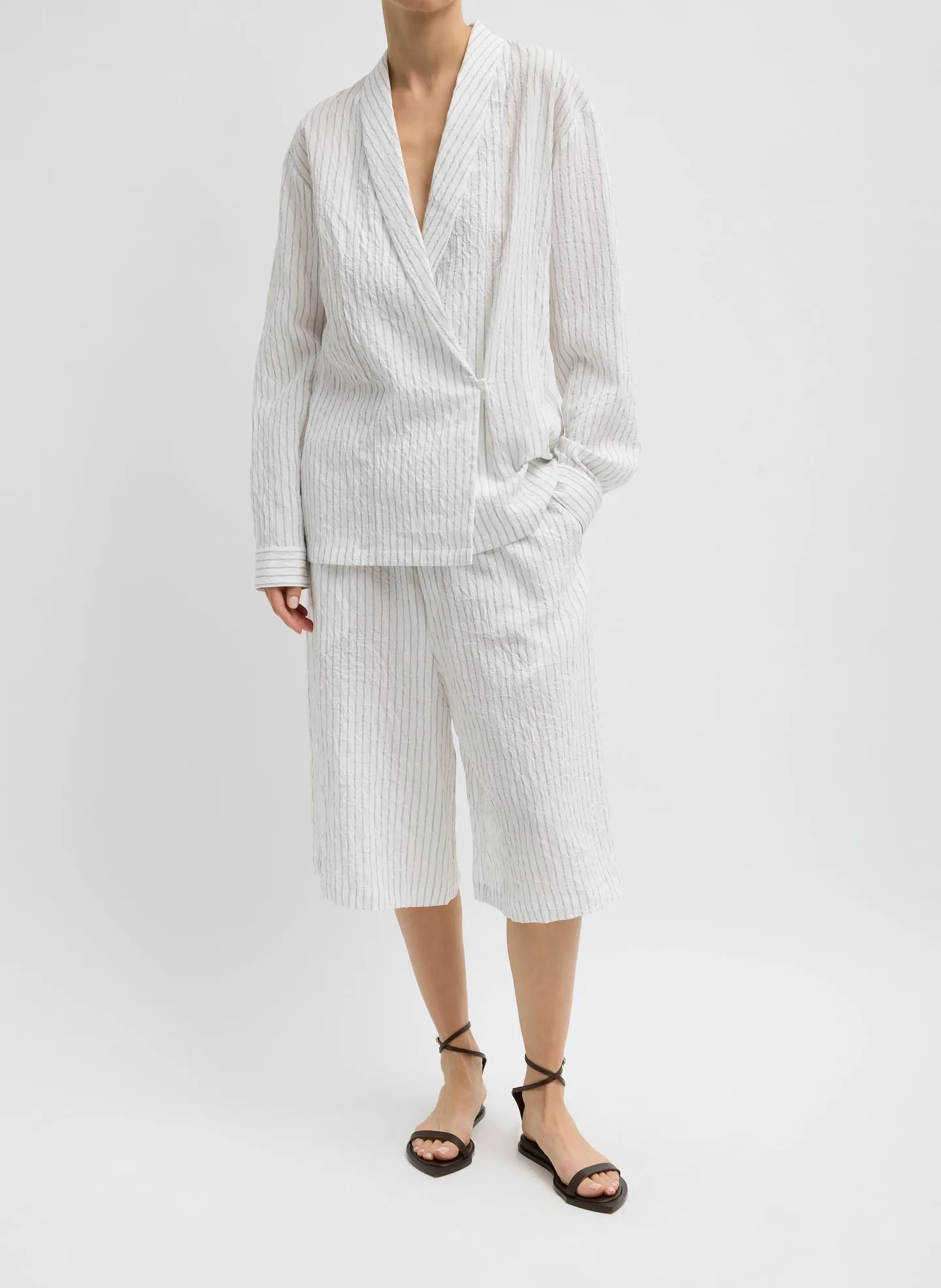 Crinkle Stripe Summer Suiting Relaxed Long Short sold by Tibi product image thumbnail 5