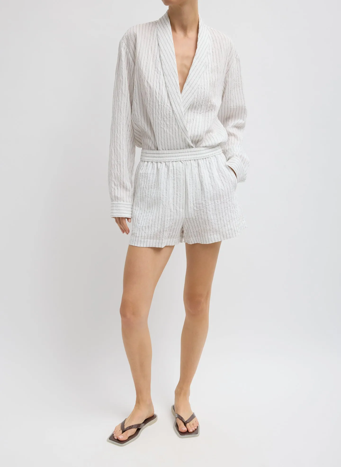 Crinkle Stripe Summer Suiting Pull On Shorts sold by Tibi