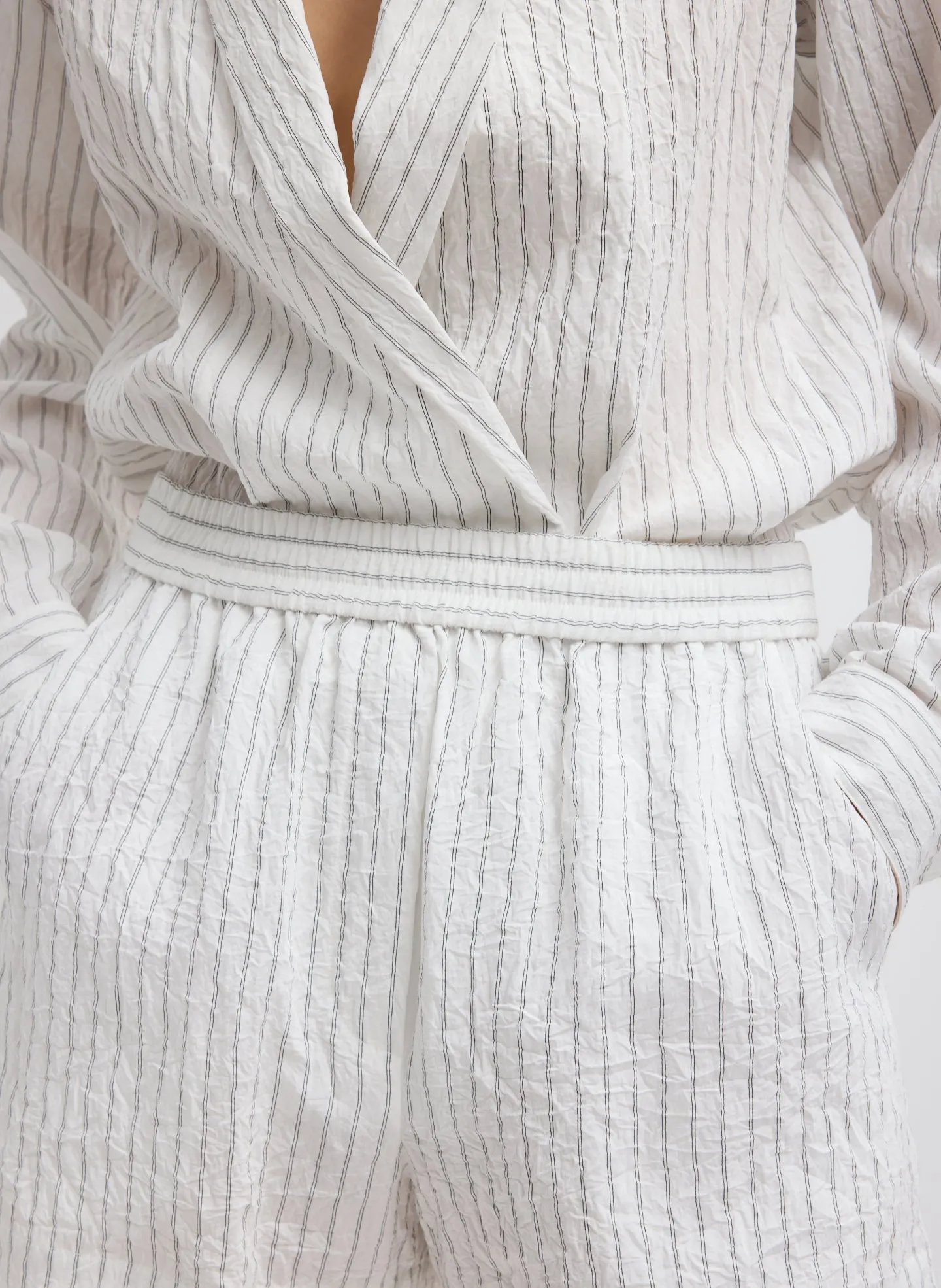 Crinkle Stripe Summer Suiting Pull On Shorts sold by Tibi product image thumbnail 4