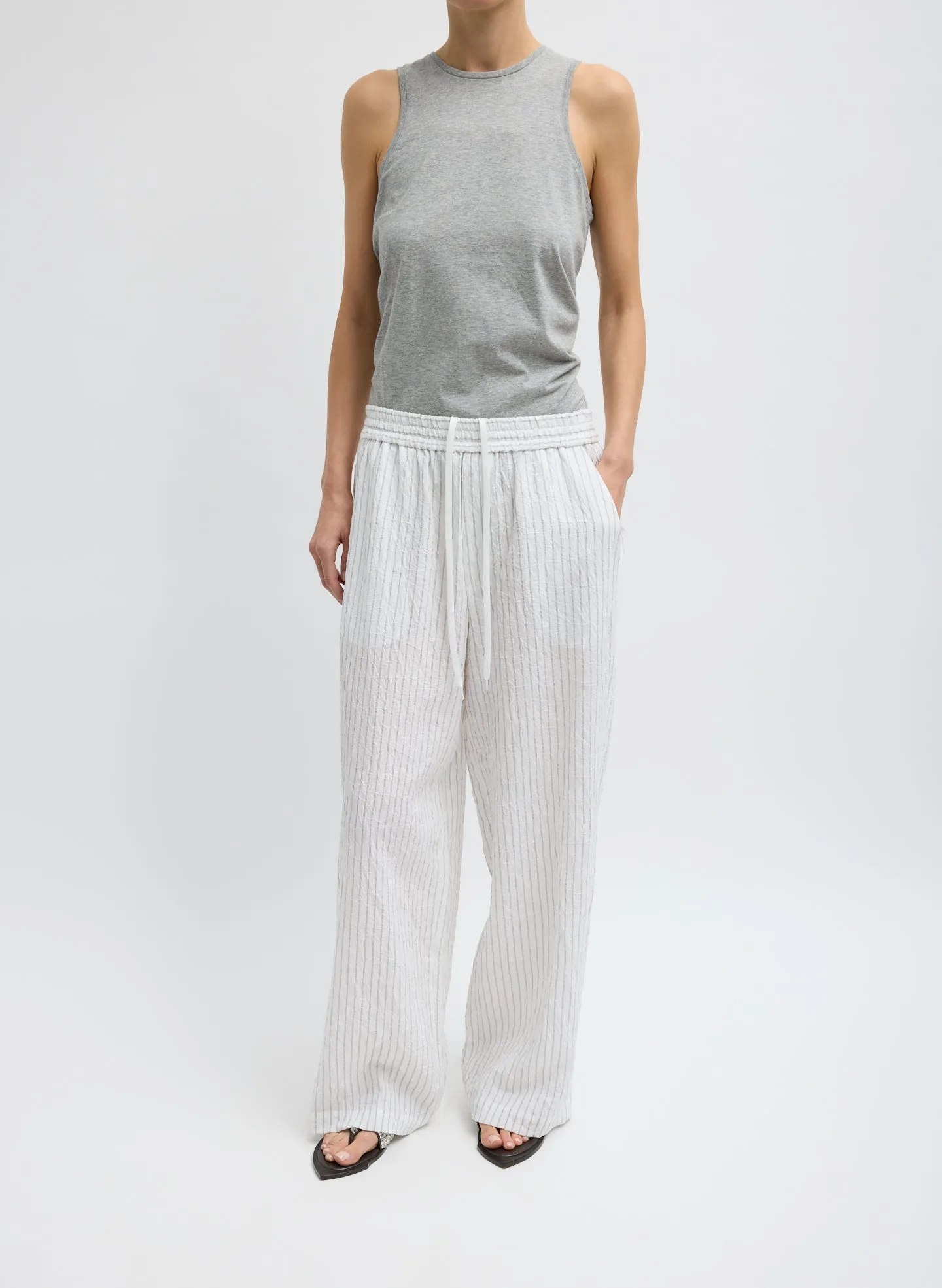 Crinkle Stripe Summer Suiting Wide Leg Pull On Pant sold by Tibi