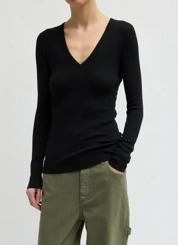 Feather Weight Ribbed Sweater V-Neck Pullover made by Tibi