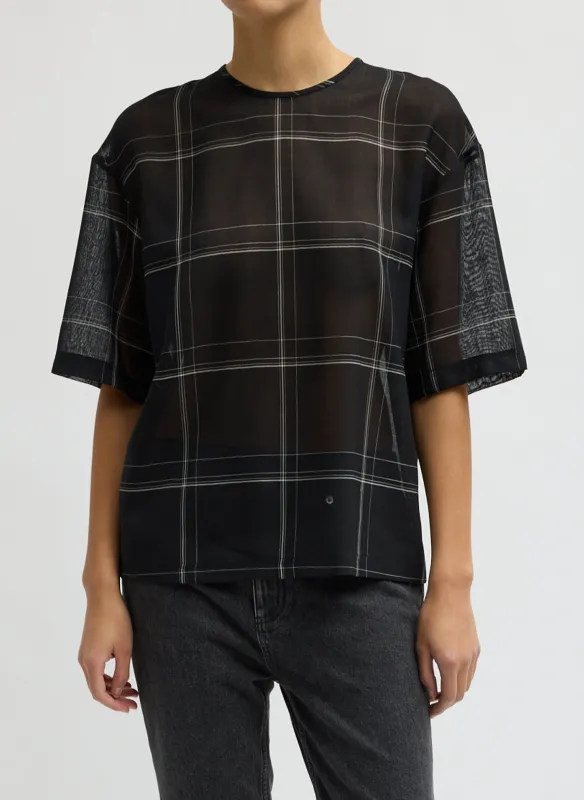 Sheer Wool Gauze Check Easy T-Shirt made by Tibi