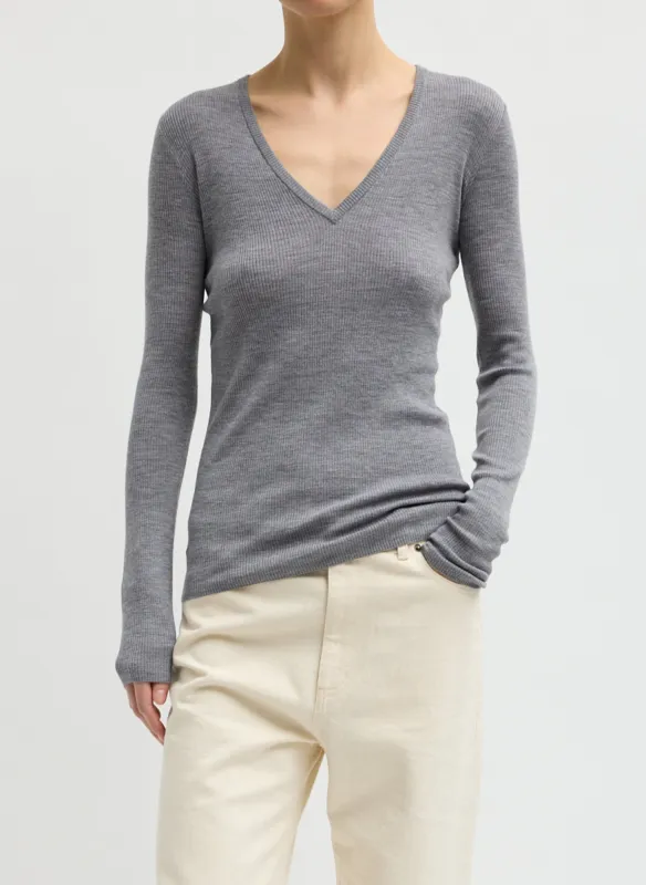 Feather Weight Ribbed Sweater V-Neck Pullover made by Tibi