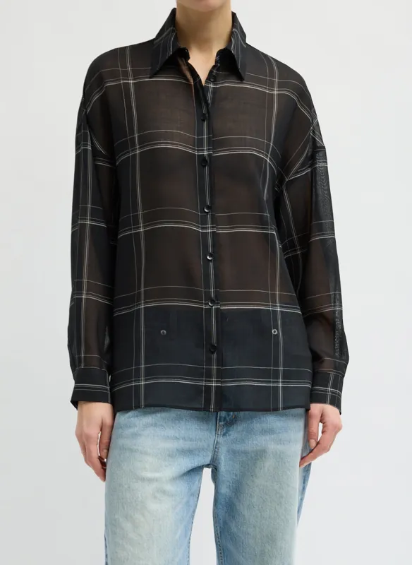 Sheer Wool Gauze Check Oversized Shirt made by Tibi