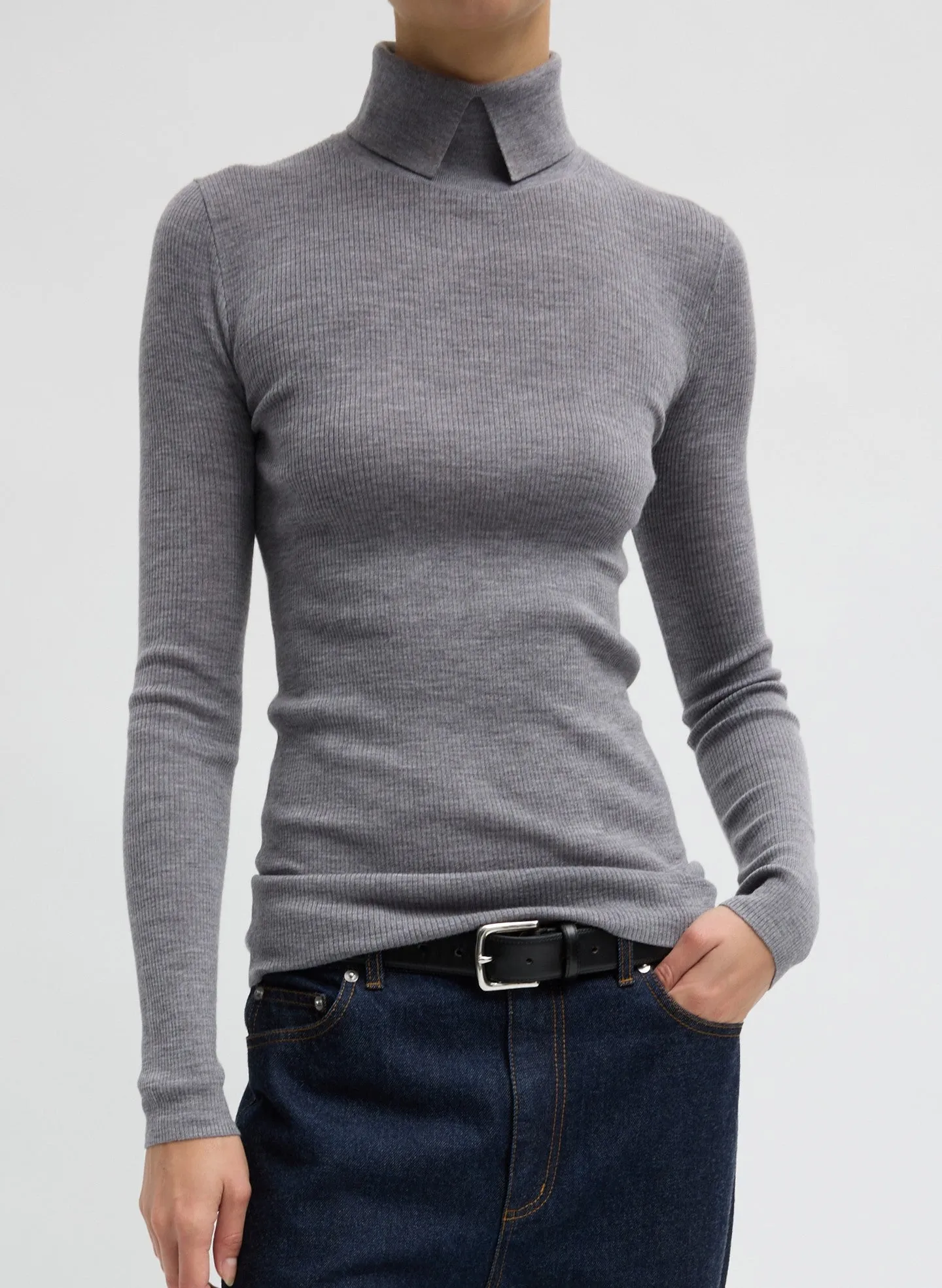 Feather Weight Ribbed Sweater Split Neck Turtleneck sold by Tibi