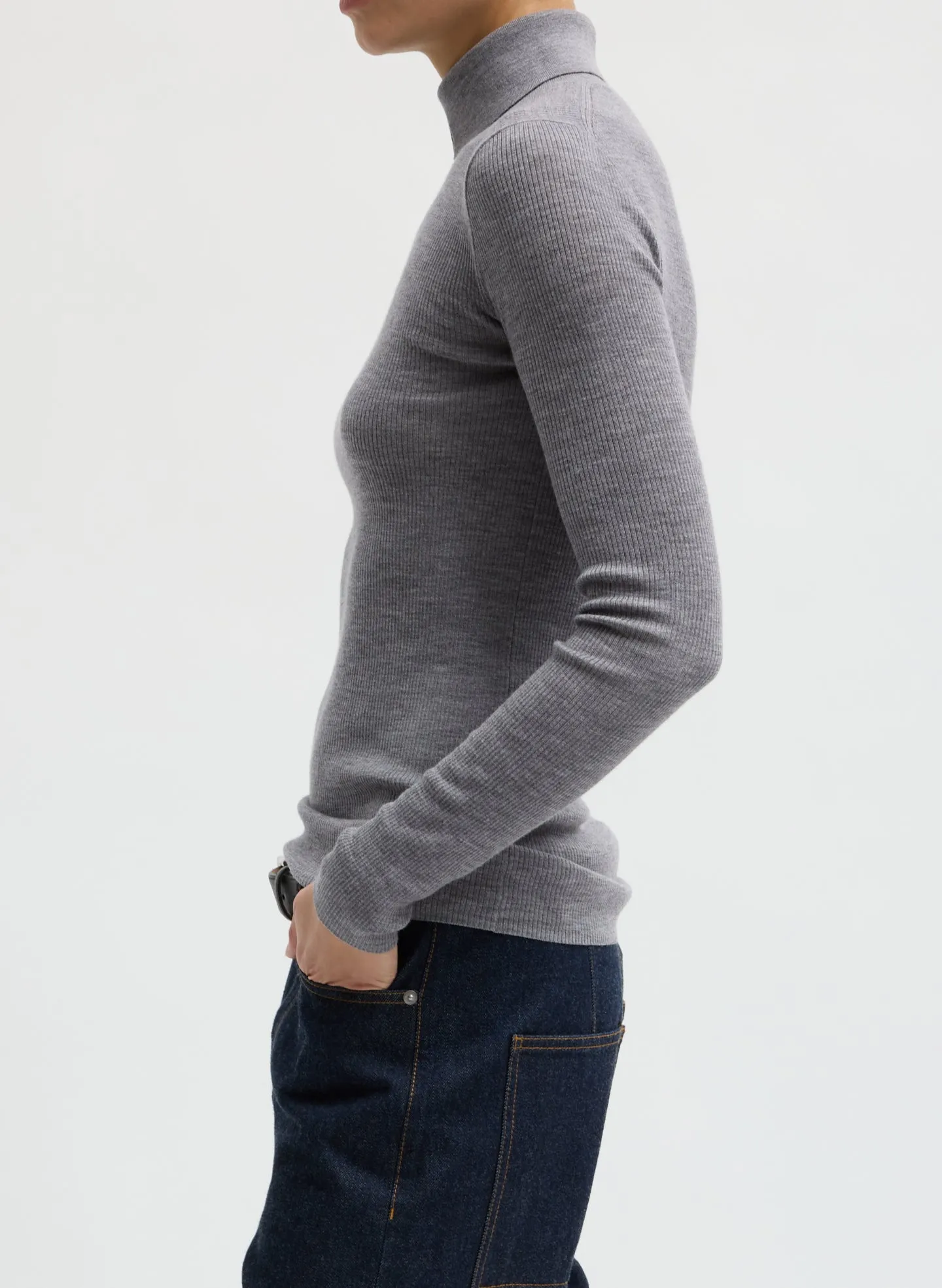 Feather Weight Ribbed Sweater Split Neck Turtleneck sold by Tibi product image thumbnail 2
