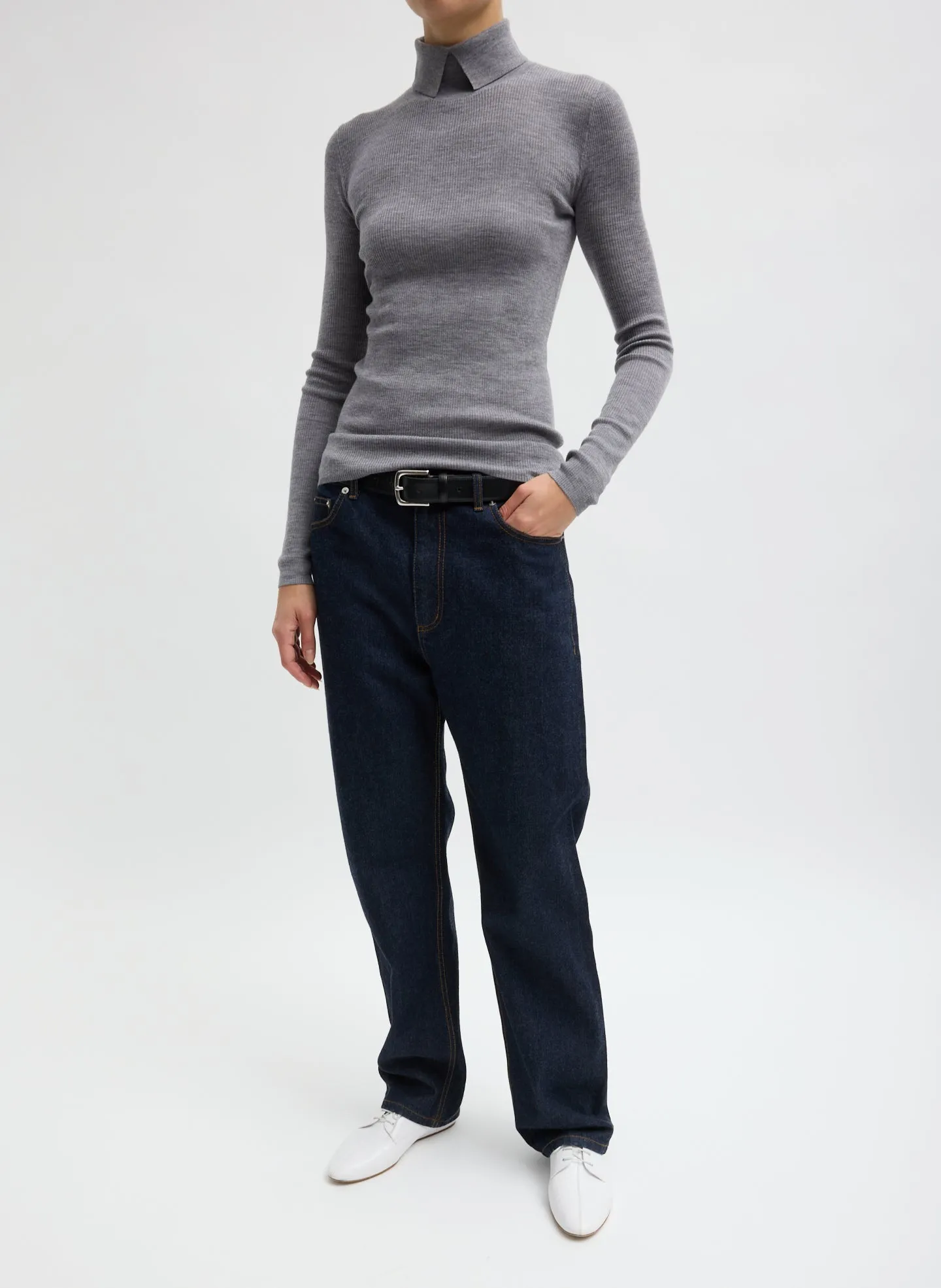 Feather Weight Ribbed Sweater Split Neck Turtleneck sold by Tibi product image thumbnail 4