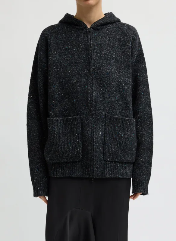 Speckled Tweed Zip Up Hoodie with Leather Patch made by Tibi