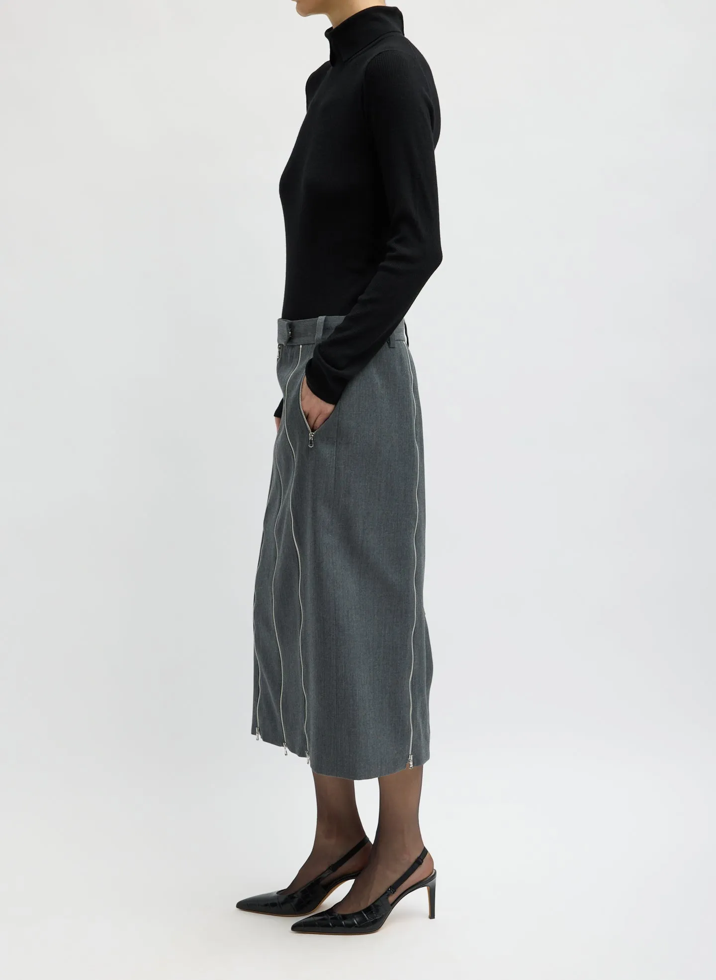 Gossamer Wool Melange Zip Midi Trouser Skirt sold by Tibi product image thumbnail 2