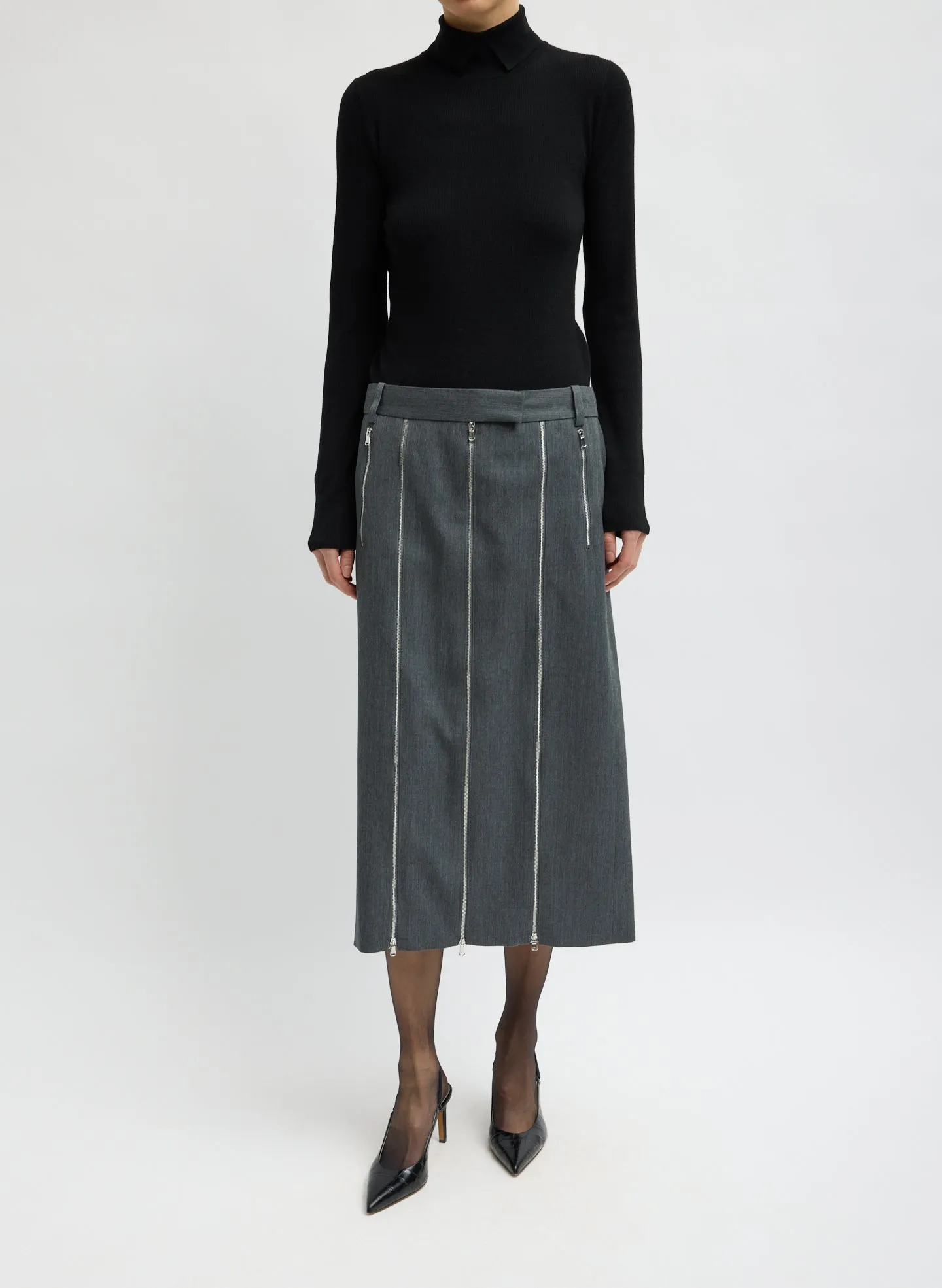 Gossamer Wool Melange Zip Midi Trouser Skirt sold by Tibi