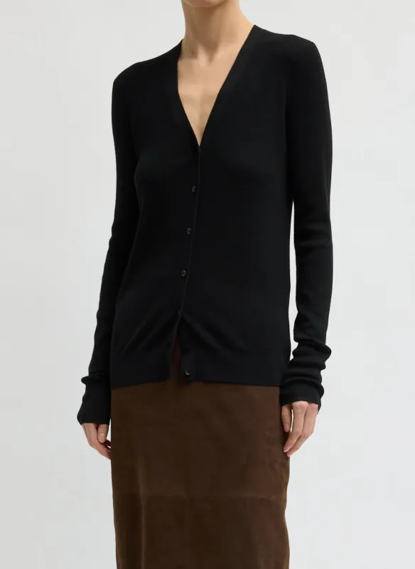 Feather Weight Ribbed V-Neck Slim Cardigan made by Tibi