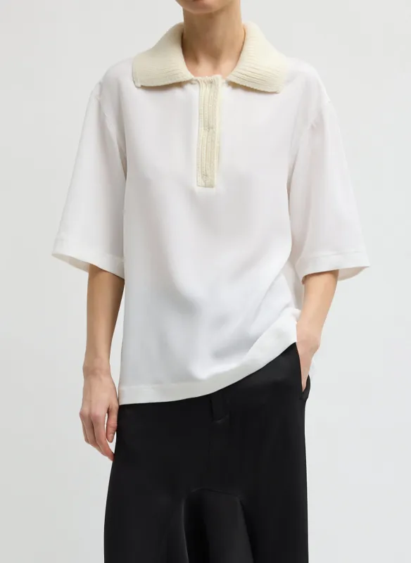 Strech Silk Nylon Knit Collar Cocoon Top made by Tibi