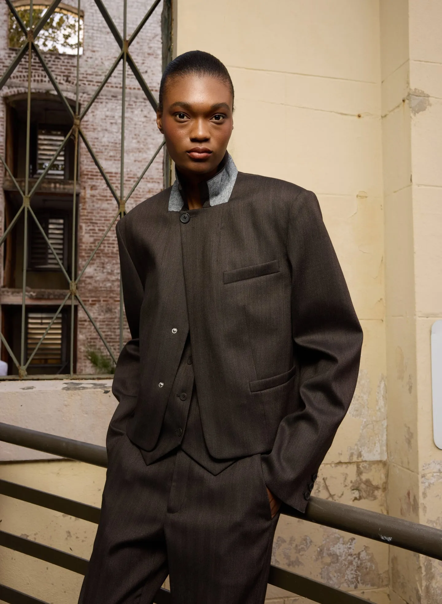 Herringbone Suiting Cropped Blazer sold by Tibi product image thumbnail 2