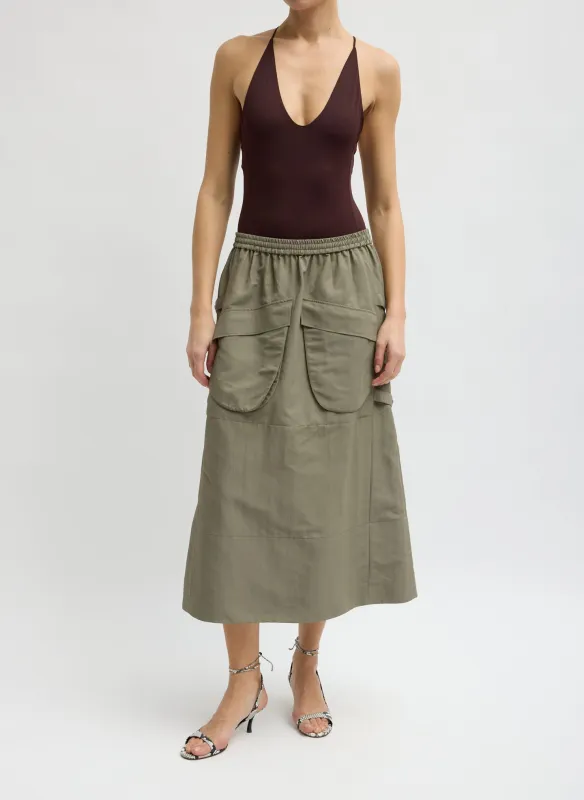 Techy Twill Pull On Midi Skirt made by Tibi