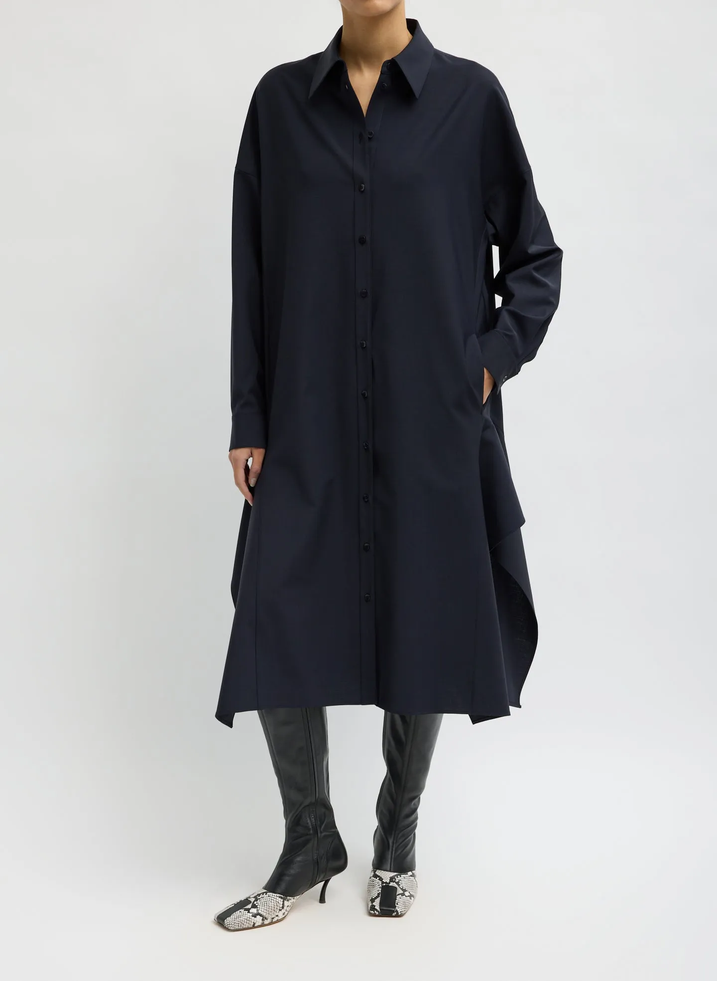 Tropical Wool Shirtdress with Side Drape sold by Tibi