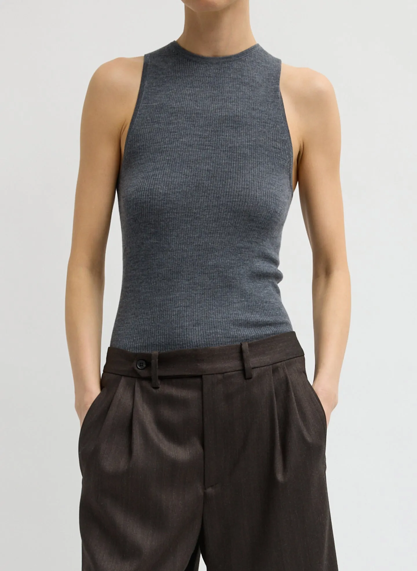 Feather Weight Ribbed Cut Out Tank Top sold by Tibi