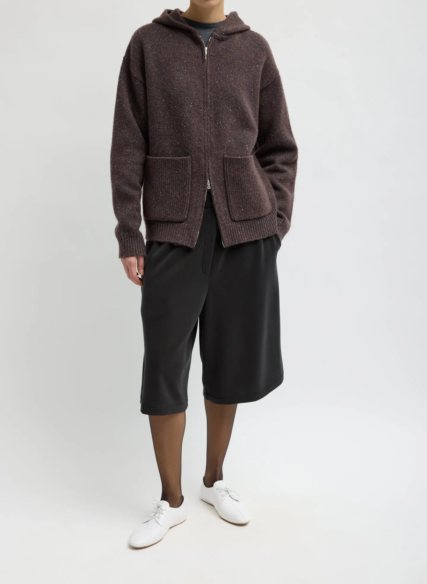 Speckled Tweed Zip Up Hoodie with Leather Patch sold by Tibi product image thumbnail 4