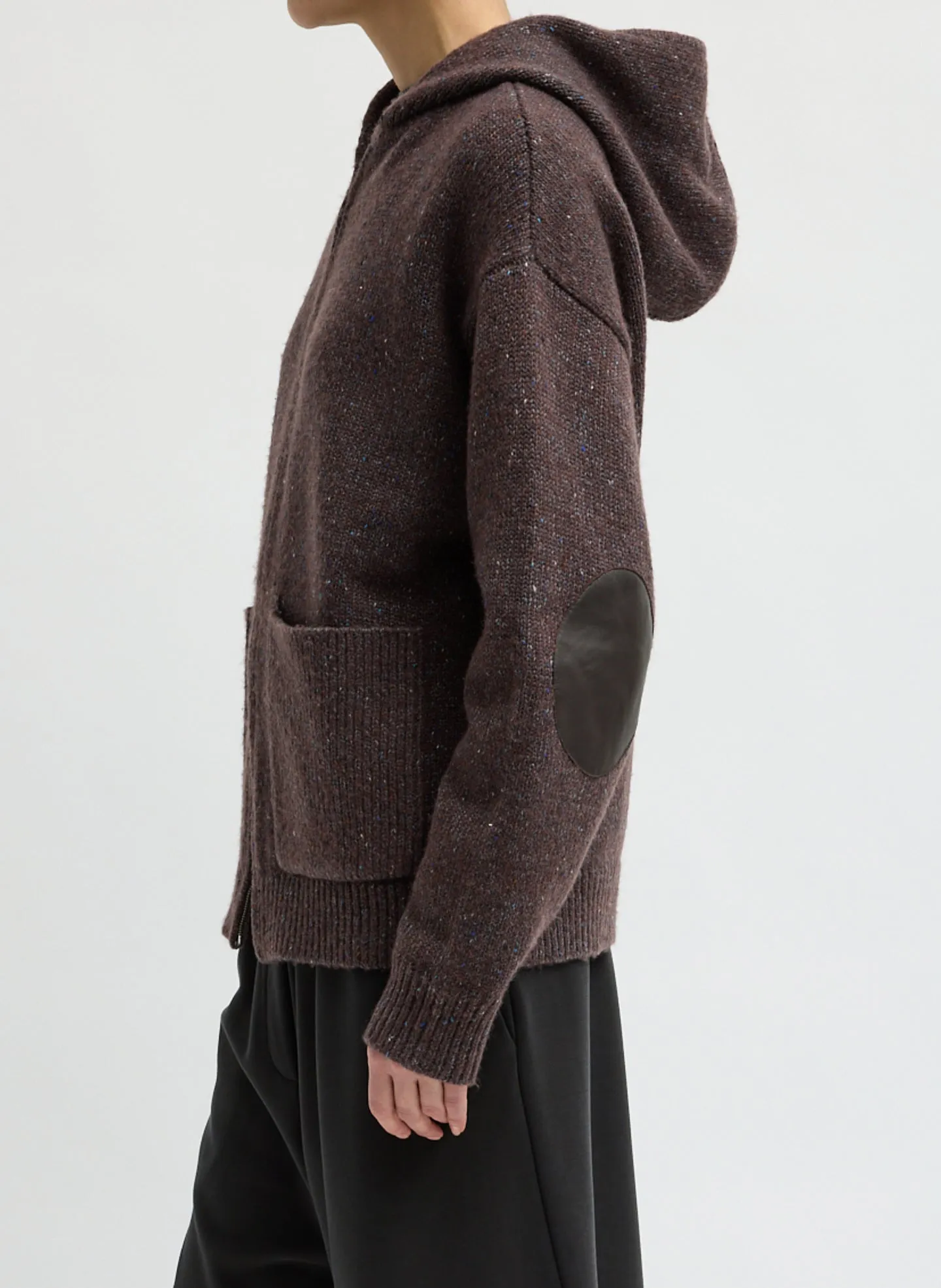 Speckled Tweed Zip Up Hoodie with Leather Patch sold by Tibi product image thumbnail 2