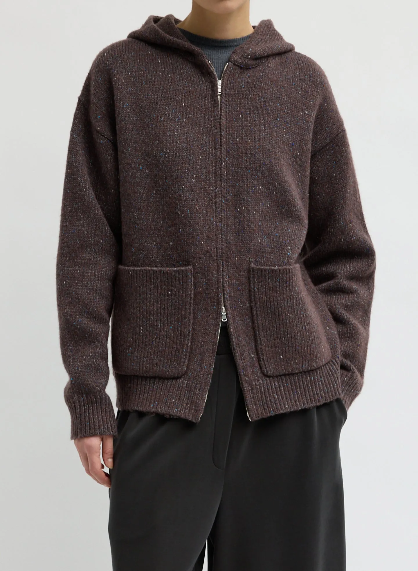 Speckled Tweed Zip Up Hoodie with Leather Patch sold by Tibi