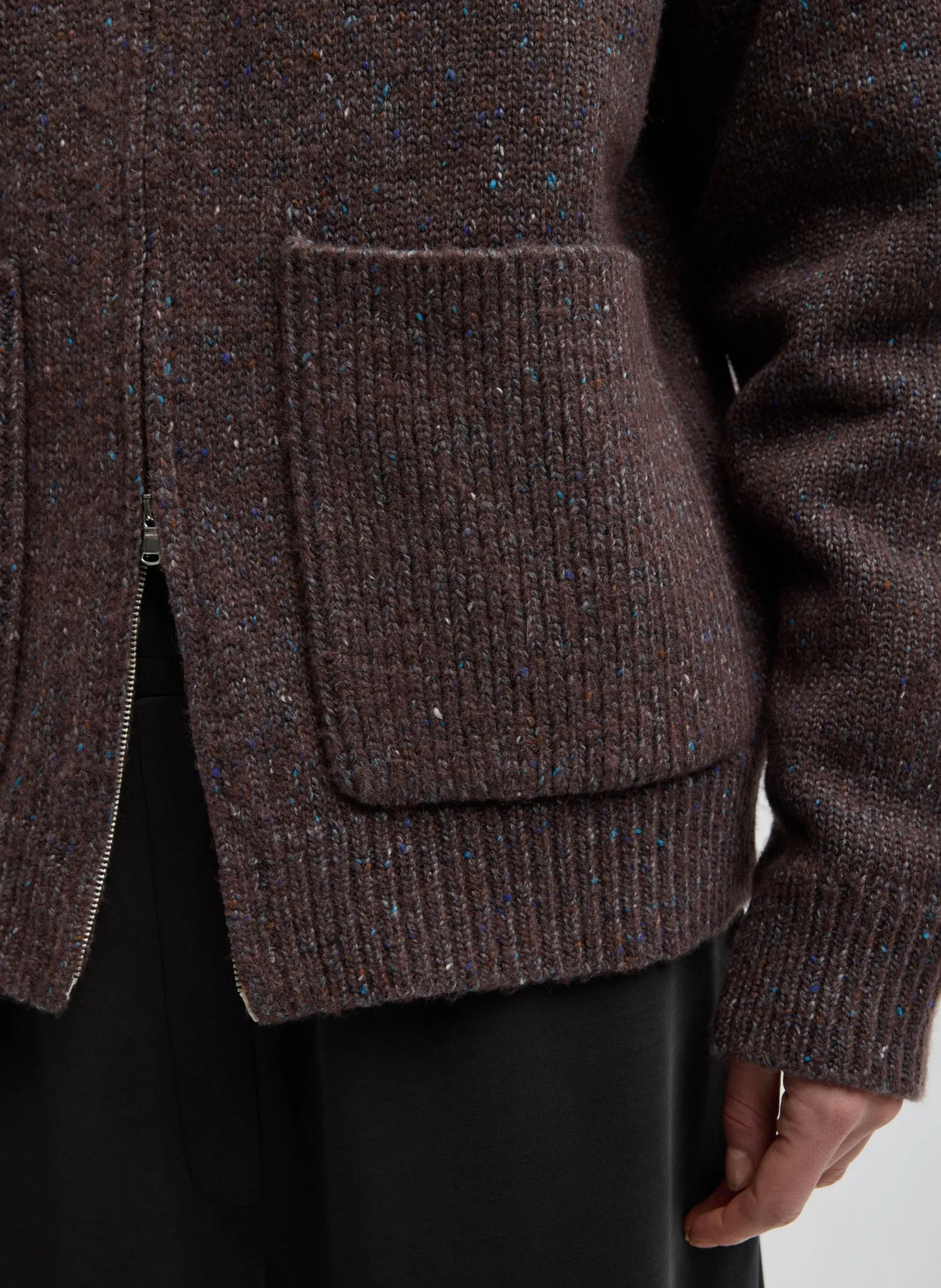 Speckled Tweed Zip Up Hoodie with Leather Patch sold by Tibi product image thumbnail 5