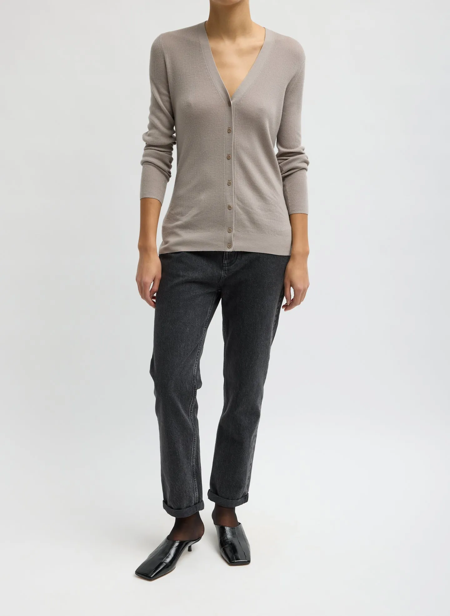 Feather Weight Ribbed V-Neck Slim Cardigan sold by Tibi product image thumbnail 4