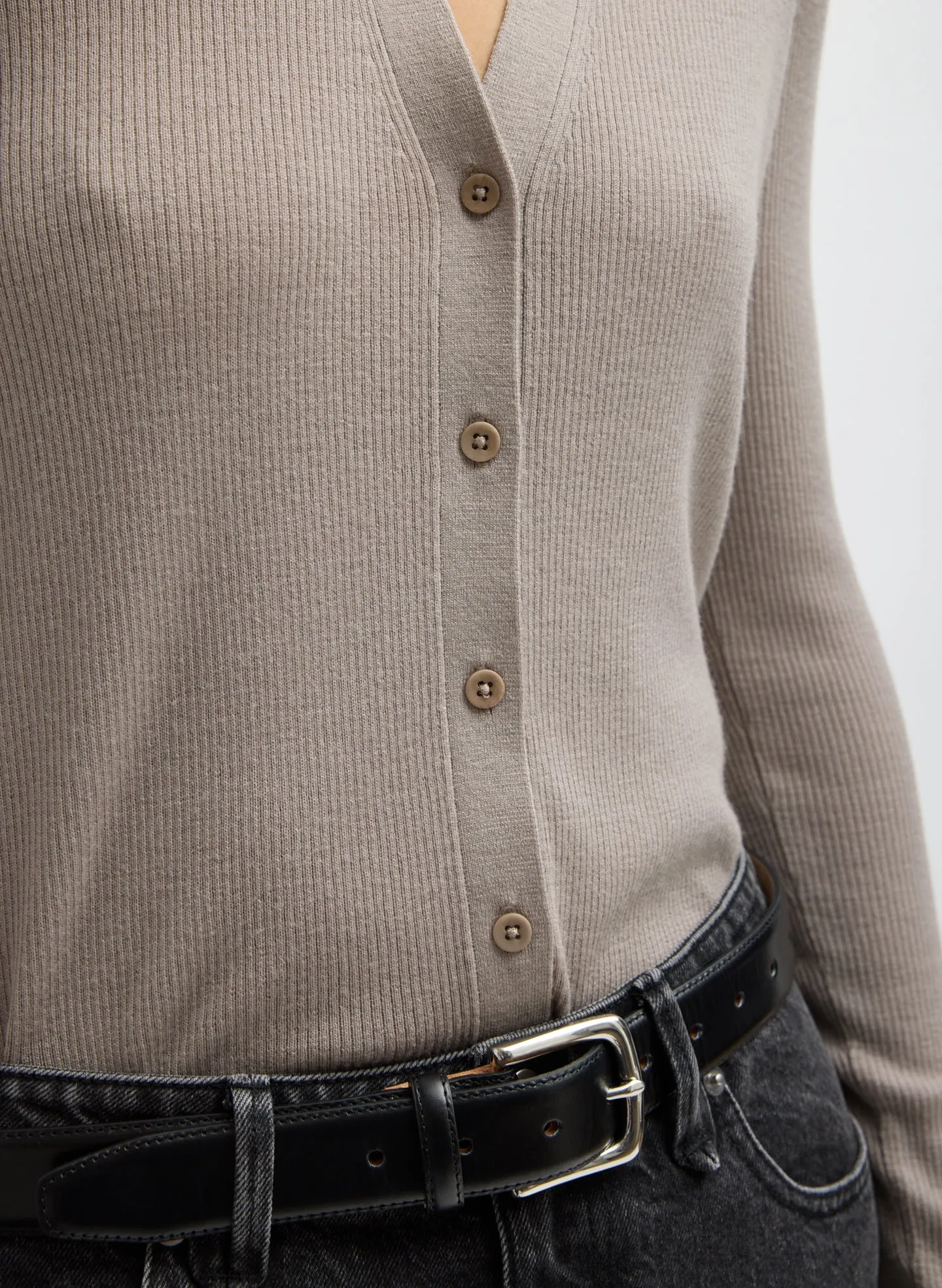 Feather Weight Ribbed V-Neck Slim Cardigan sold by Tibi product image thumbnail 5