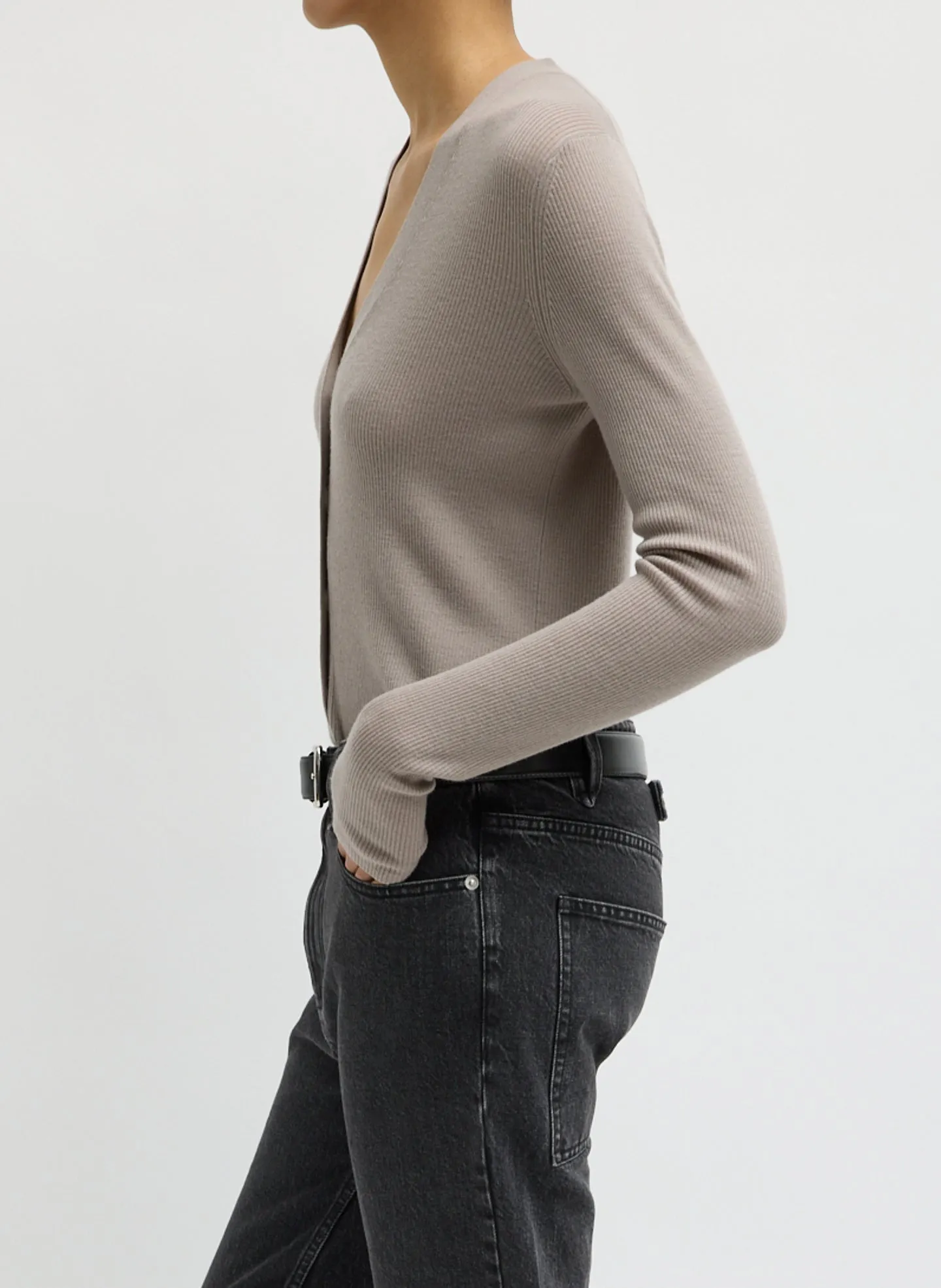 Feather Weight Ribbed V-Neck Slim Cardigan sold by Tibi product image thumbnail 2