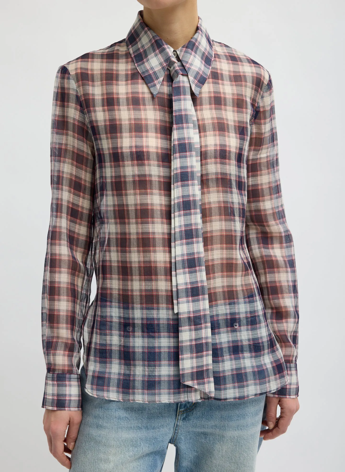 Silk Cotton Plaid Blouse with Removable Tie sold by Tibi