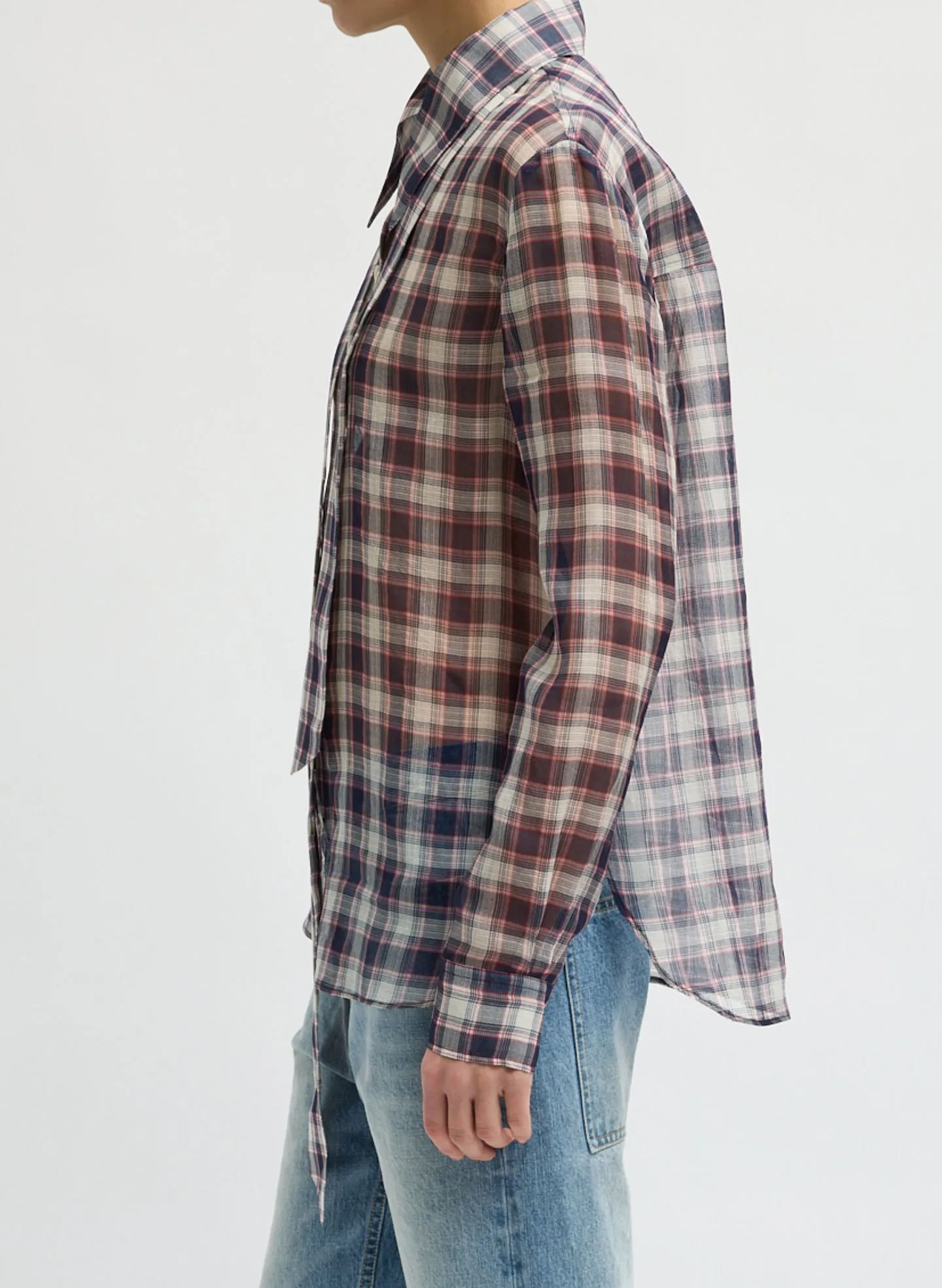 Silk Cotton Plaid Blouse with Removable Tie sold by Tibi product image thumbnail 2