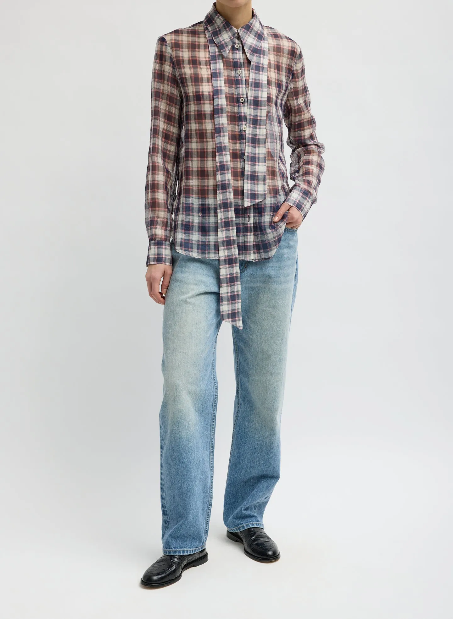 Silk Cotton Plaid Blouse with Removable Tie sold by Tibi product image thumbnail 4