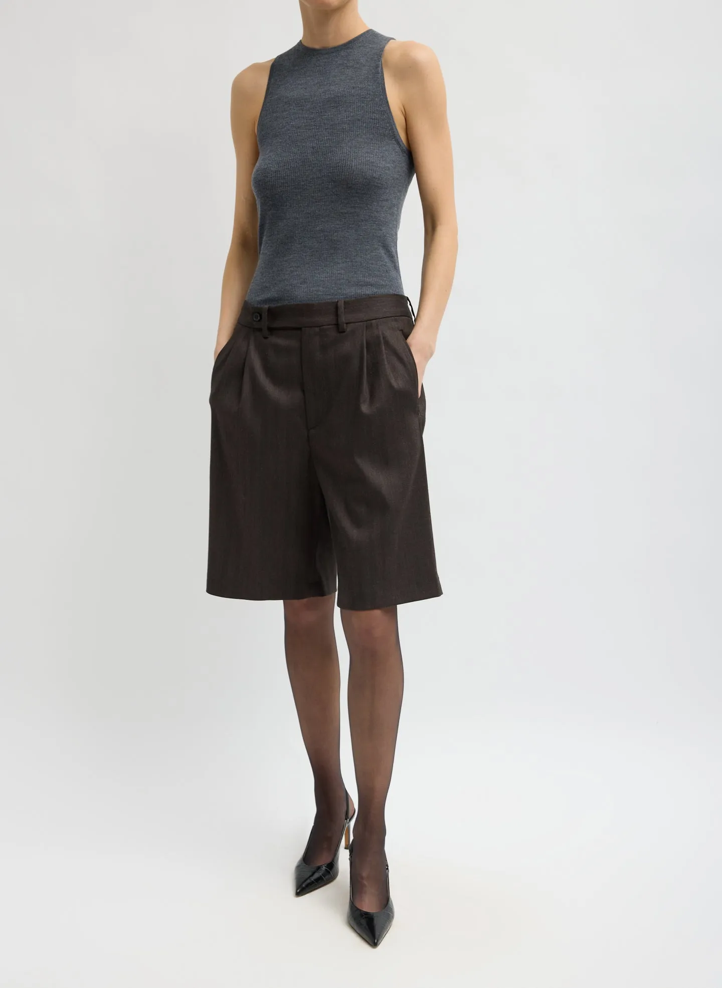 Herringbone Suiting Trouser Short sold by Tibi
