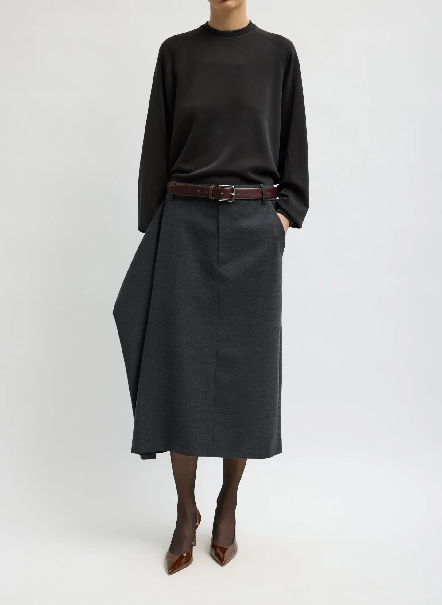 Cozy Flannel Midi Trouser Skirt with Side Drape sold by Tibi product image thumbnail 5