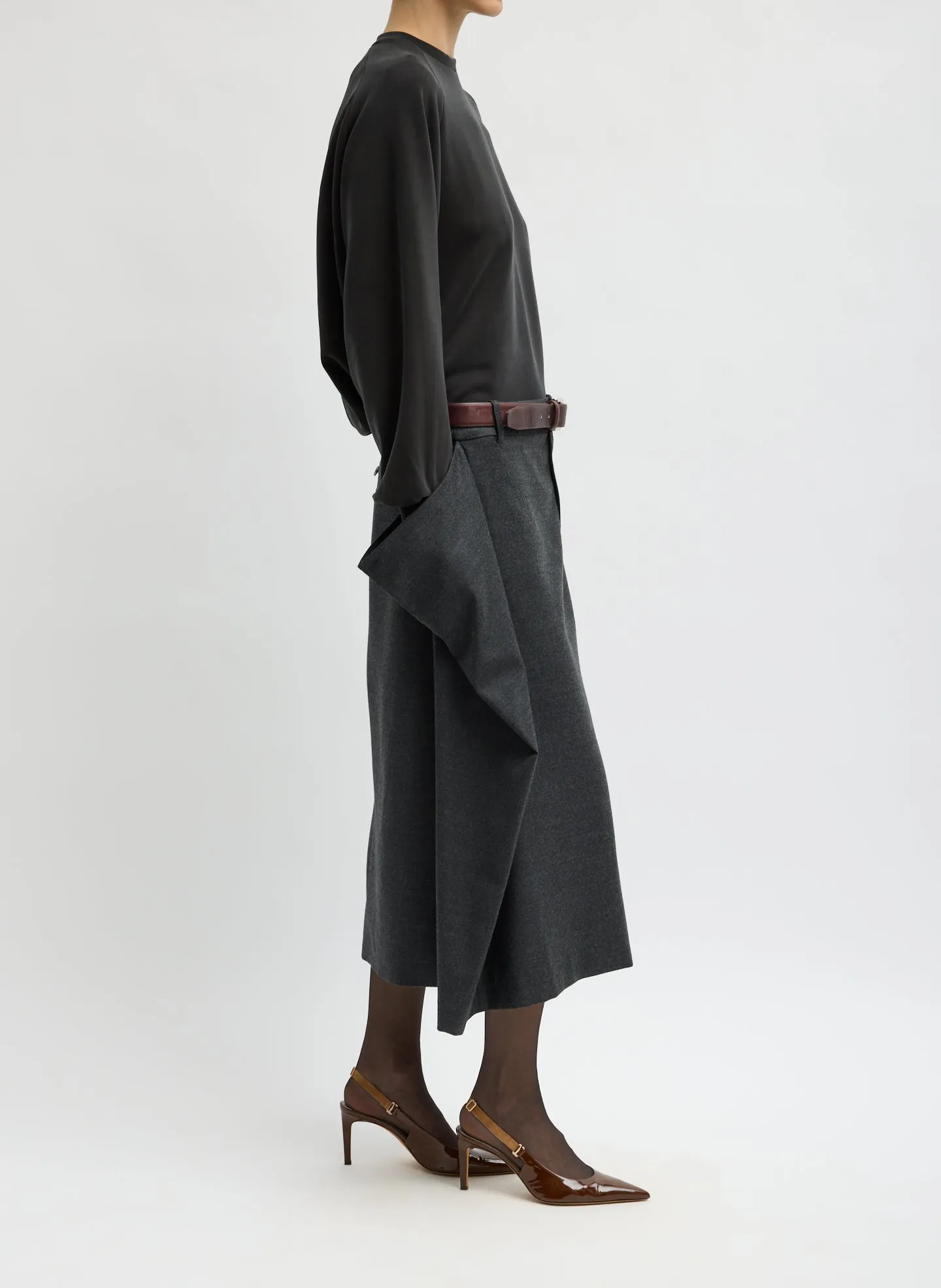 Cozy Flannel Midi Trouser Skirt with Side Drape sold by Tibi product image thumbnail 3