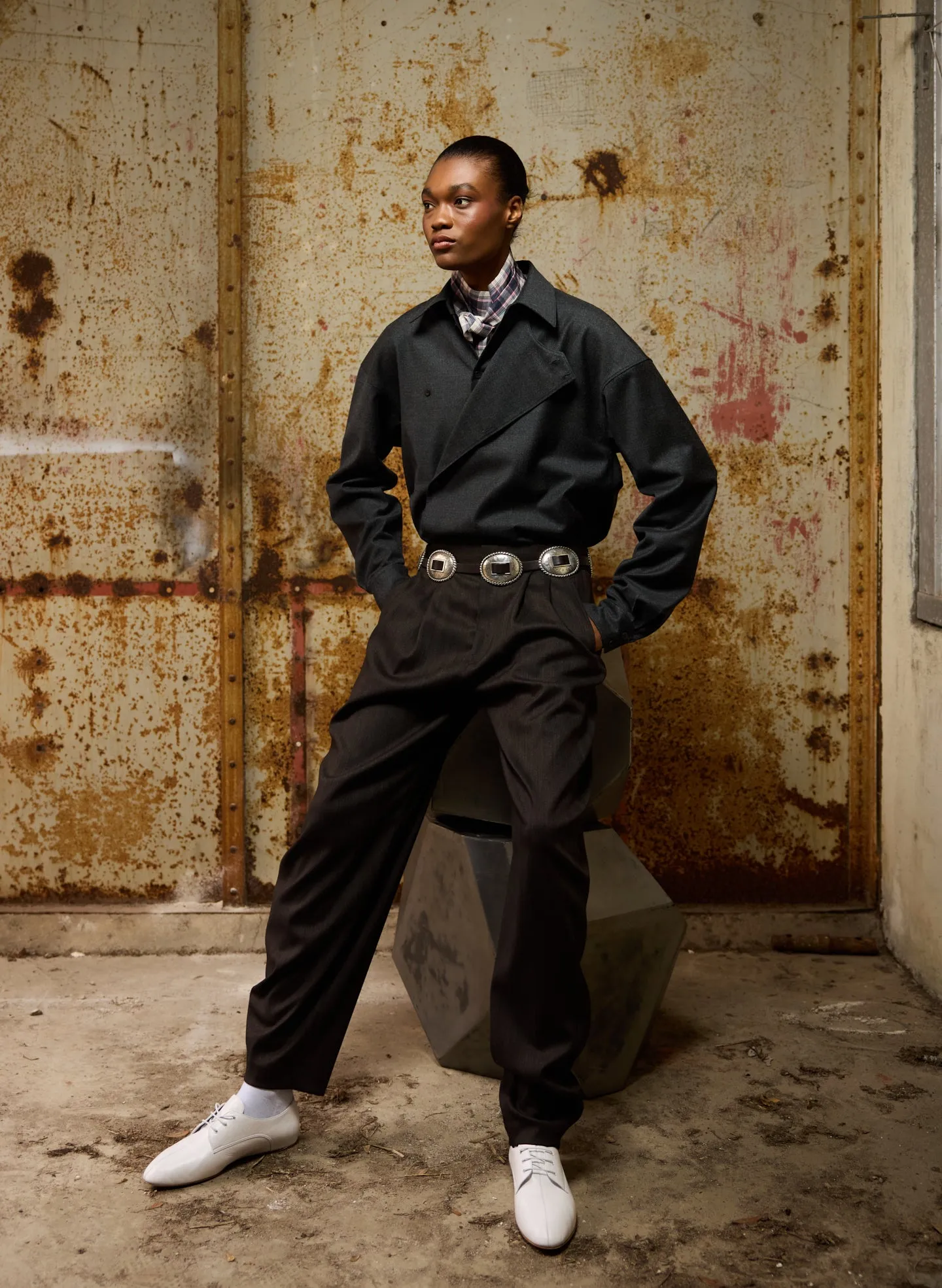Cozy Flannel Long Sleeve Shirt with Overlap Detail sold by Tibi product image thumbnail 2