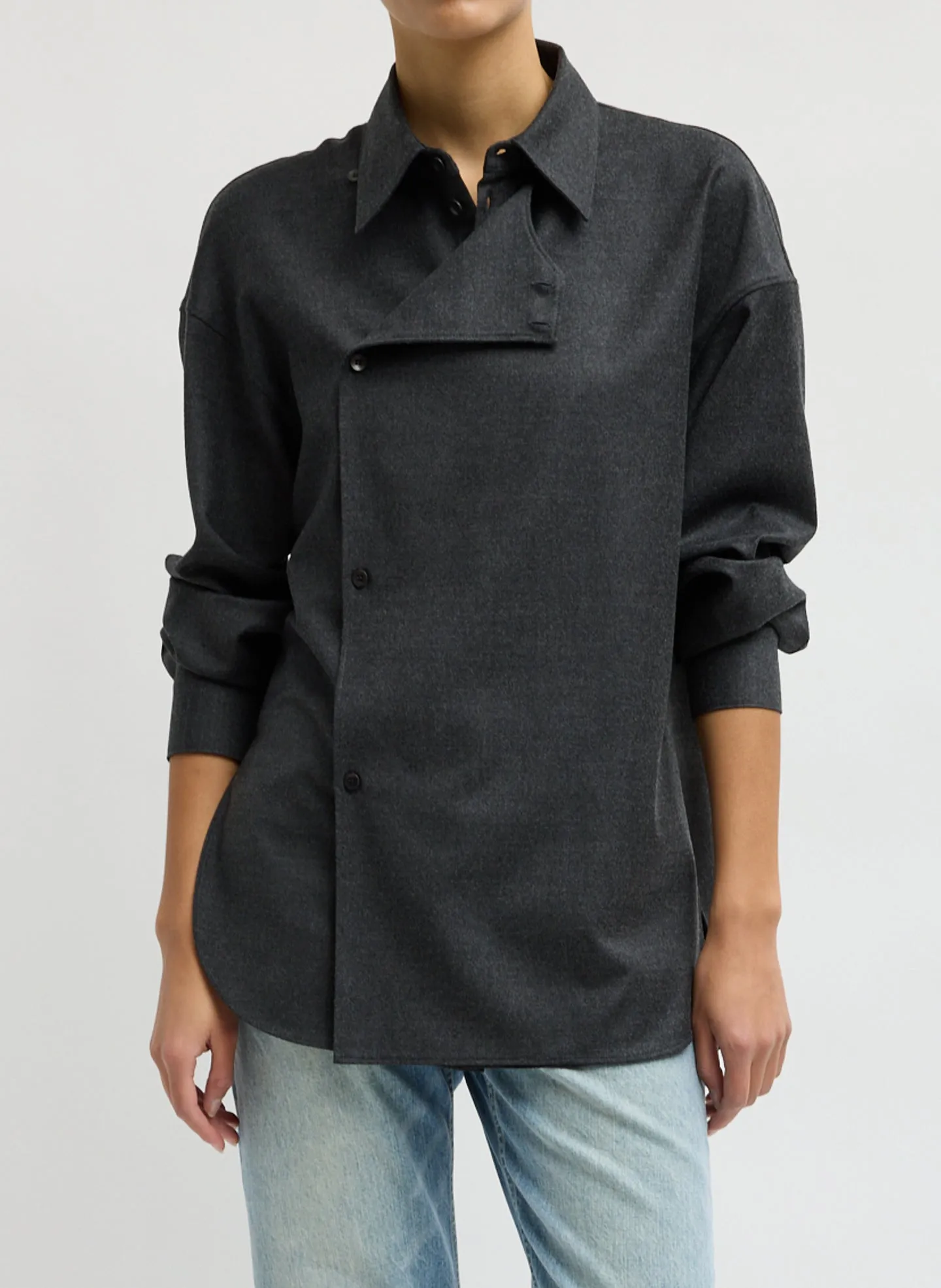 Cozy Flannel Long Sleeve Shirt with Overlap Detail sold by Tibi