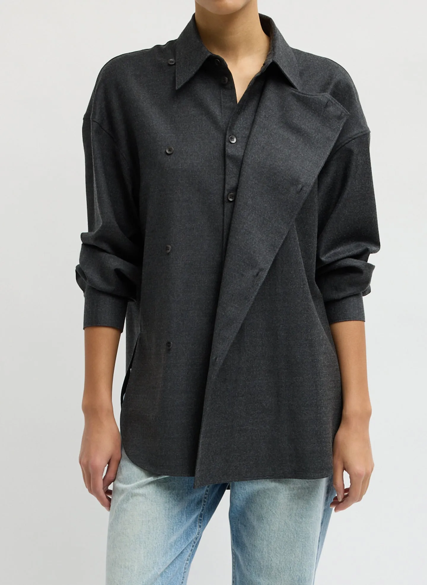Cozy Flannel Long Sleeve Shirt with Overlap Detail sold by Tibi product image thumbnail 3