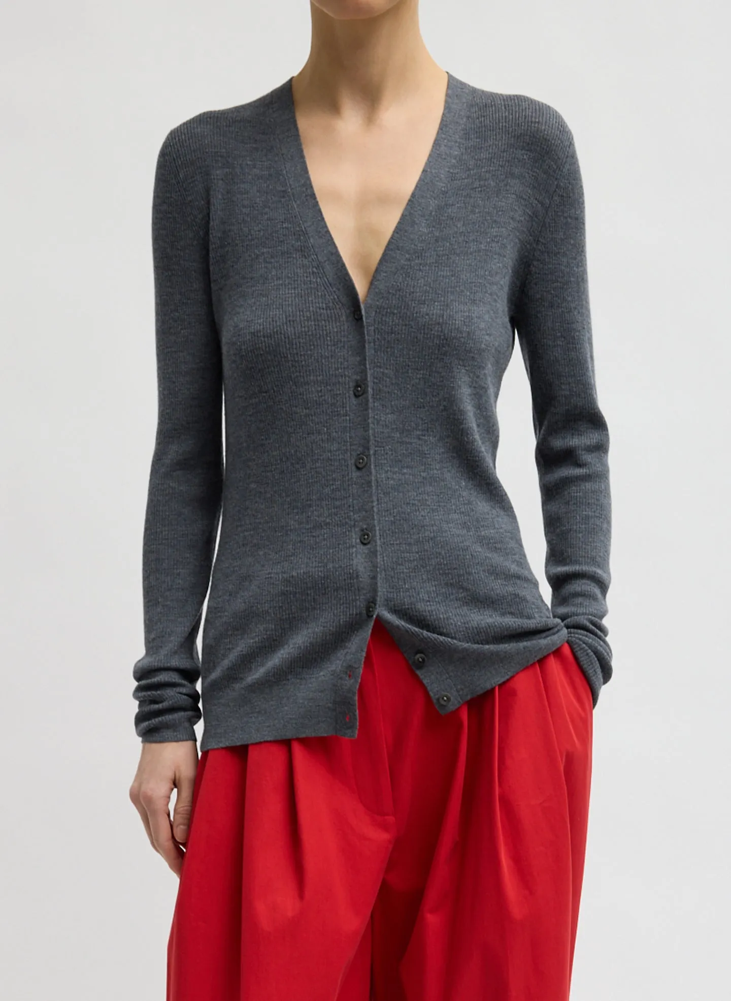 Feather Weight Ribbed V-Neck Slim Cardigan sold by Tibi