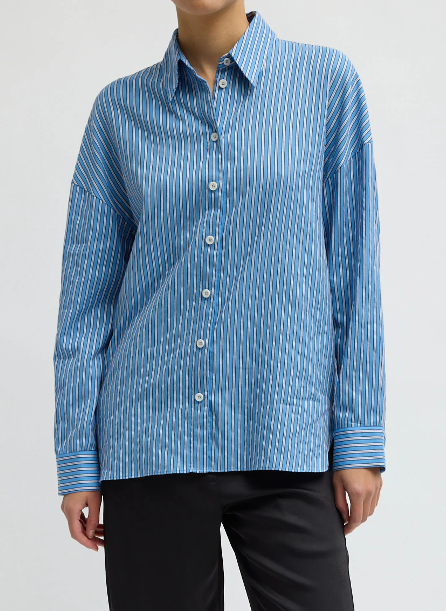 Edmund Lyocell Stripe Oversized Shirt sold by Tibi