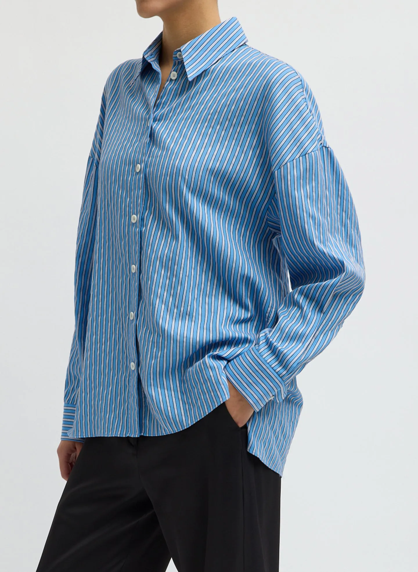 Edmund Lyocell Stripe Oversized Shirt sold by Tibi product image thumbnail 2