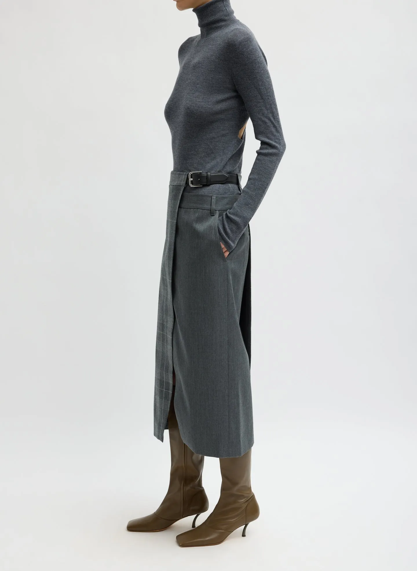 Papery Wool Plaid Double Apron Skirt sold by Tibi product image thumbnail 3