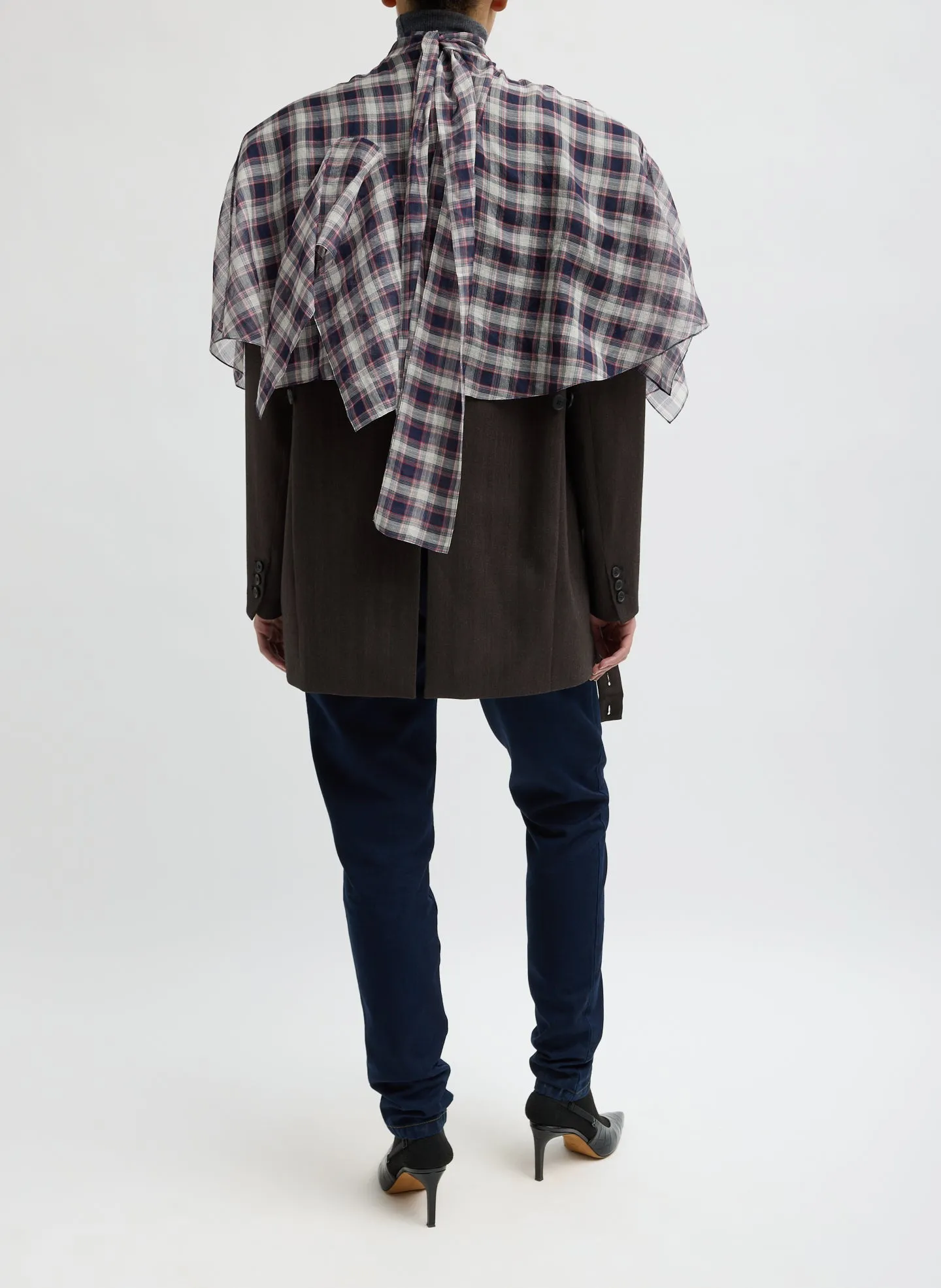 Silk Cotton Plaid Cape Tie Top sold by Tibi product image thumbnail 4