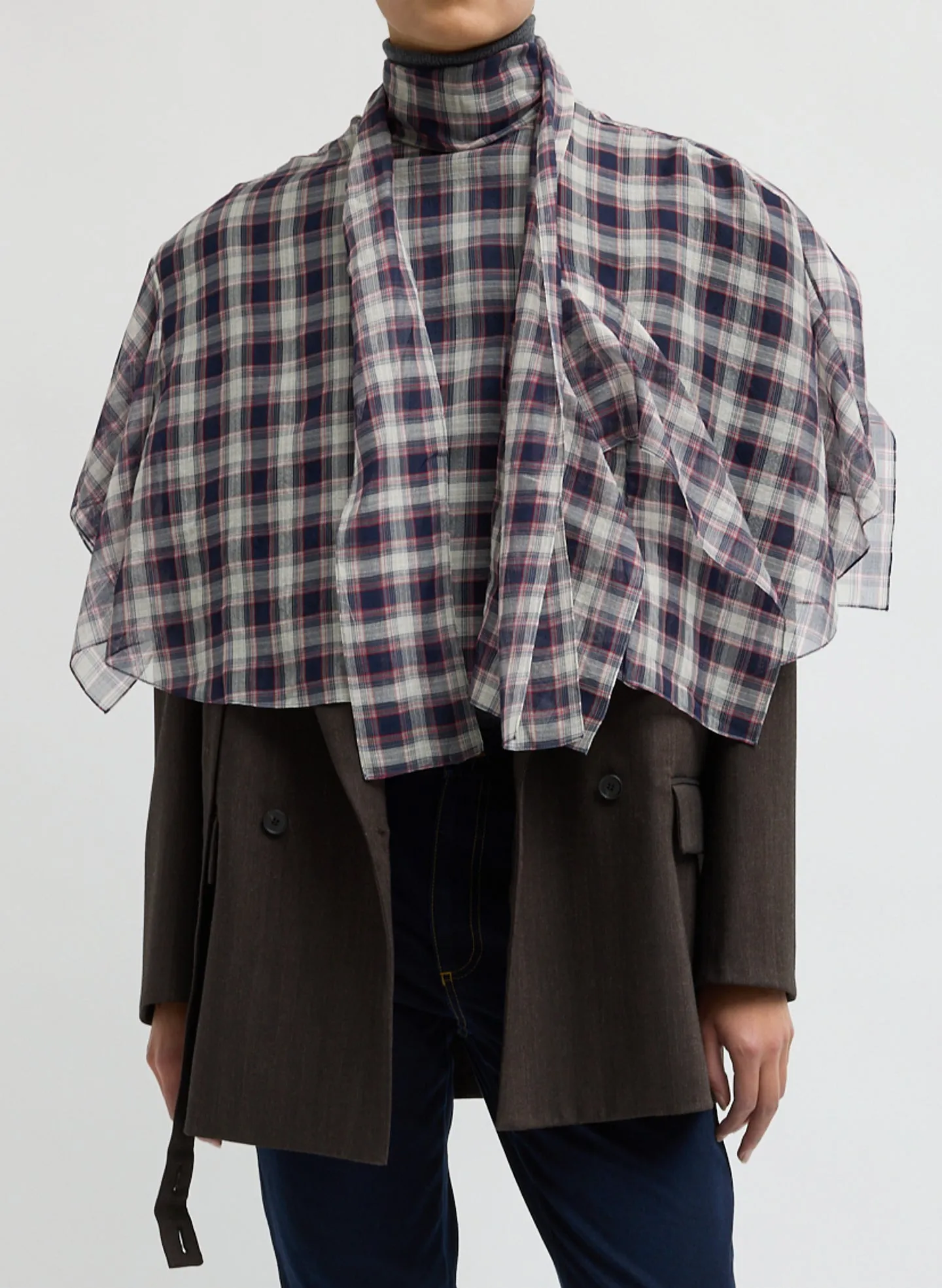 Silk Cotton Plaid Cape Tie Top sold by Tibi