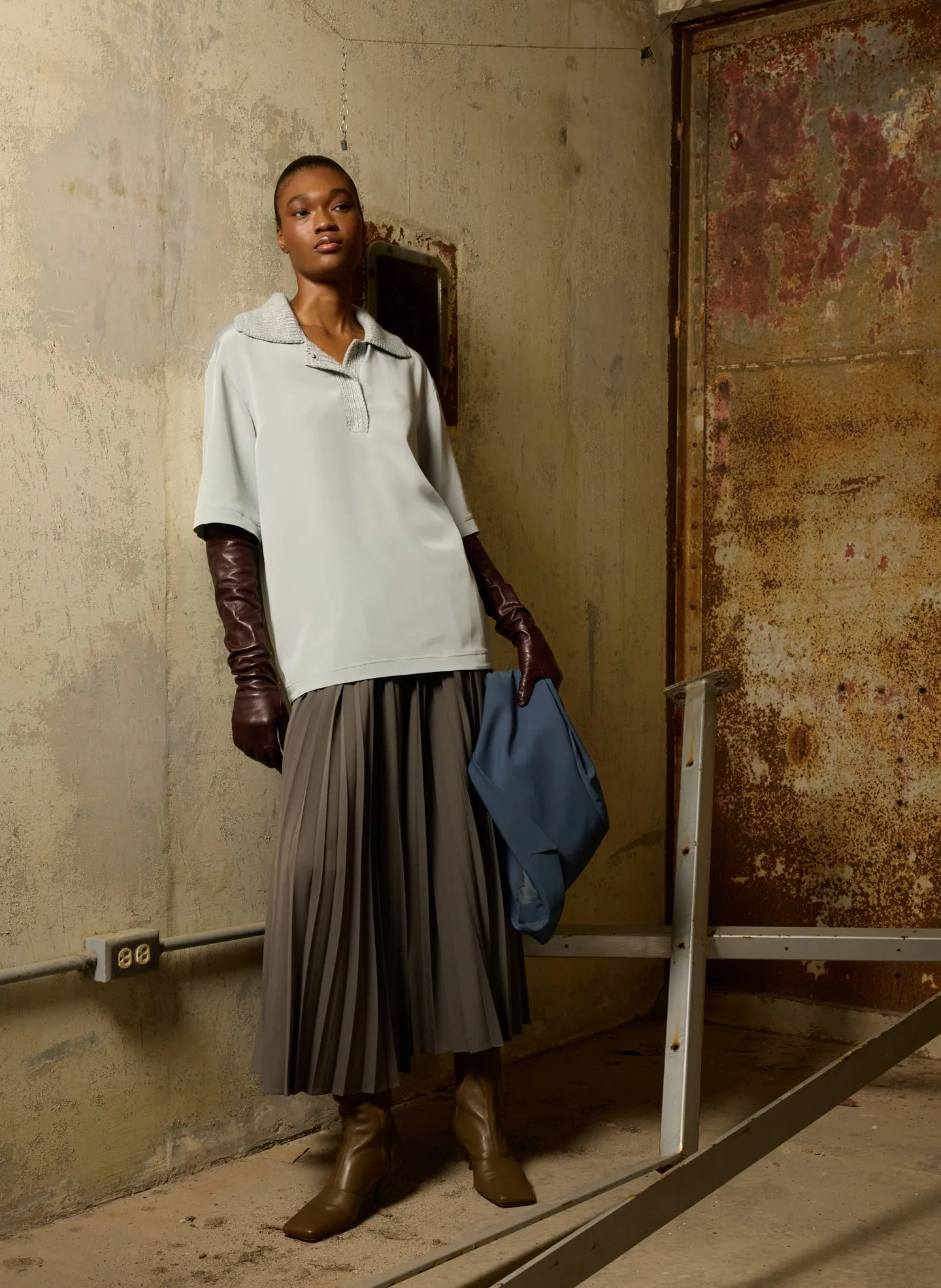 Stretch Silk Nylon Knit Collar Cocoon Top sold by Tibi product image thumbnail 2