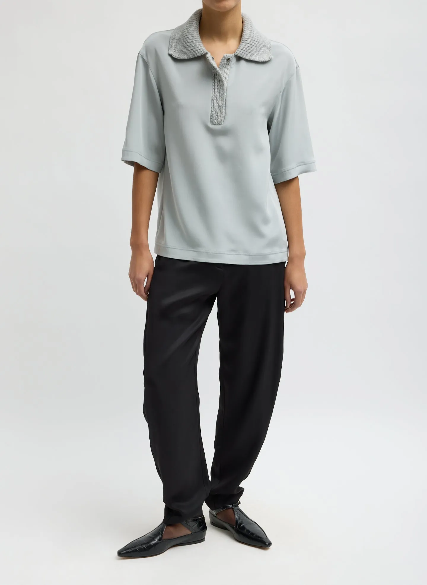 Stretch Silk Nylon Knit Collar Cocoon Top sold by Tibi product image thumbnail 5