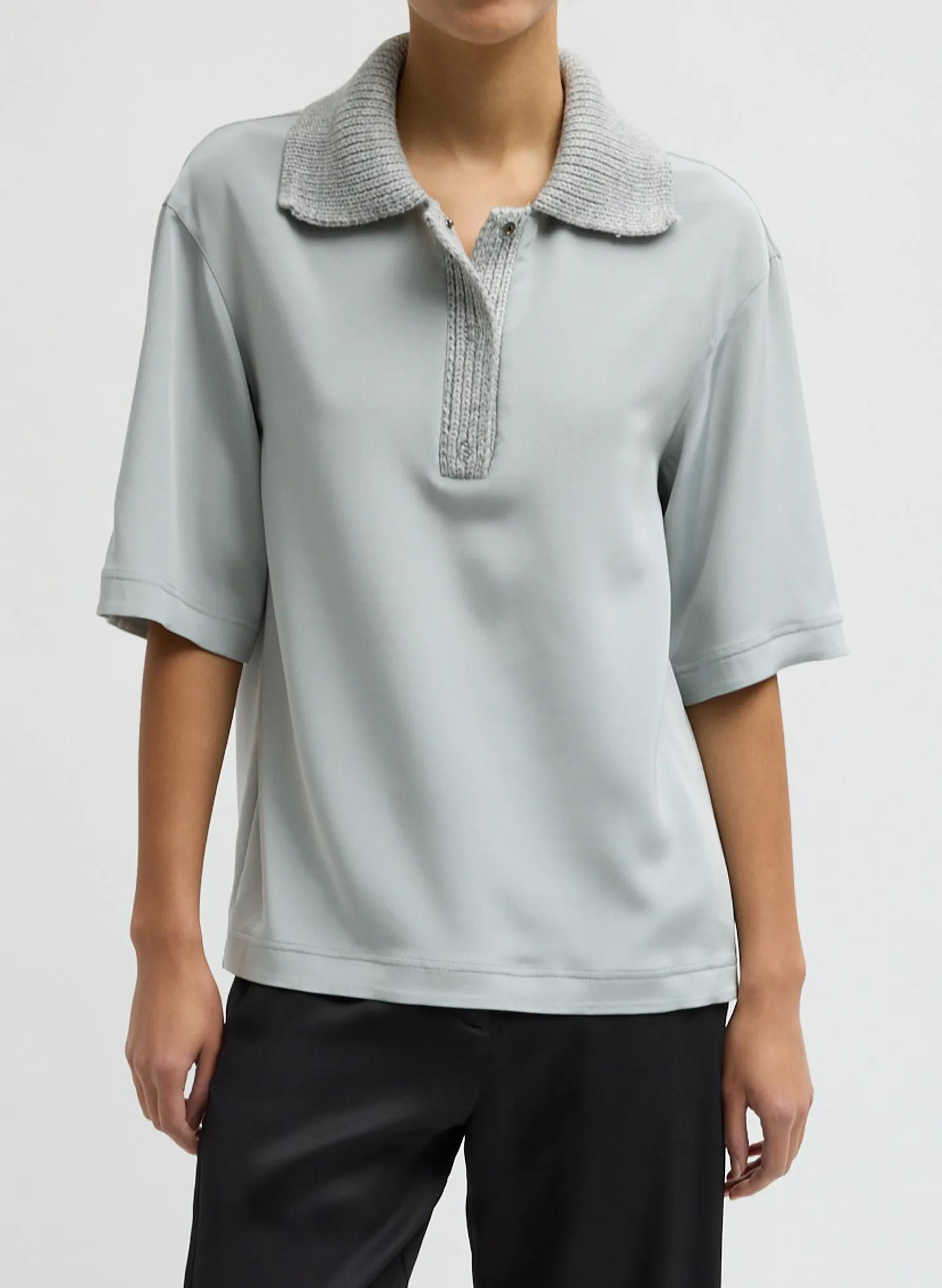 Stretch Silk Nylon Knit Collar Cocoon Top sold by Tibi