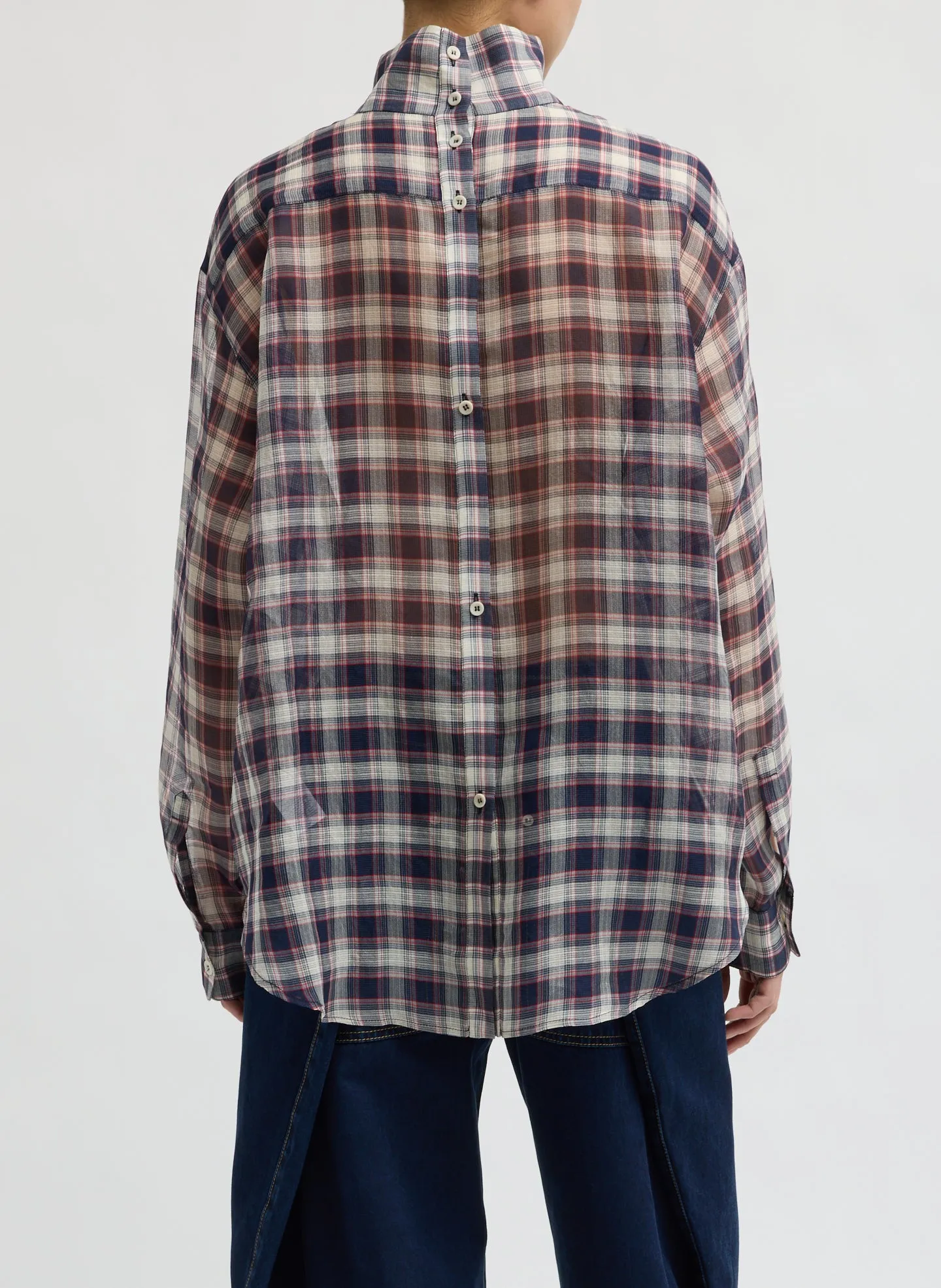 Silk Cotton Plaid Funnel Neck Top sold by Tibi product image thumbnail 2