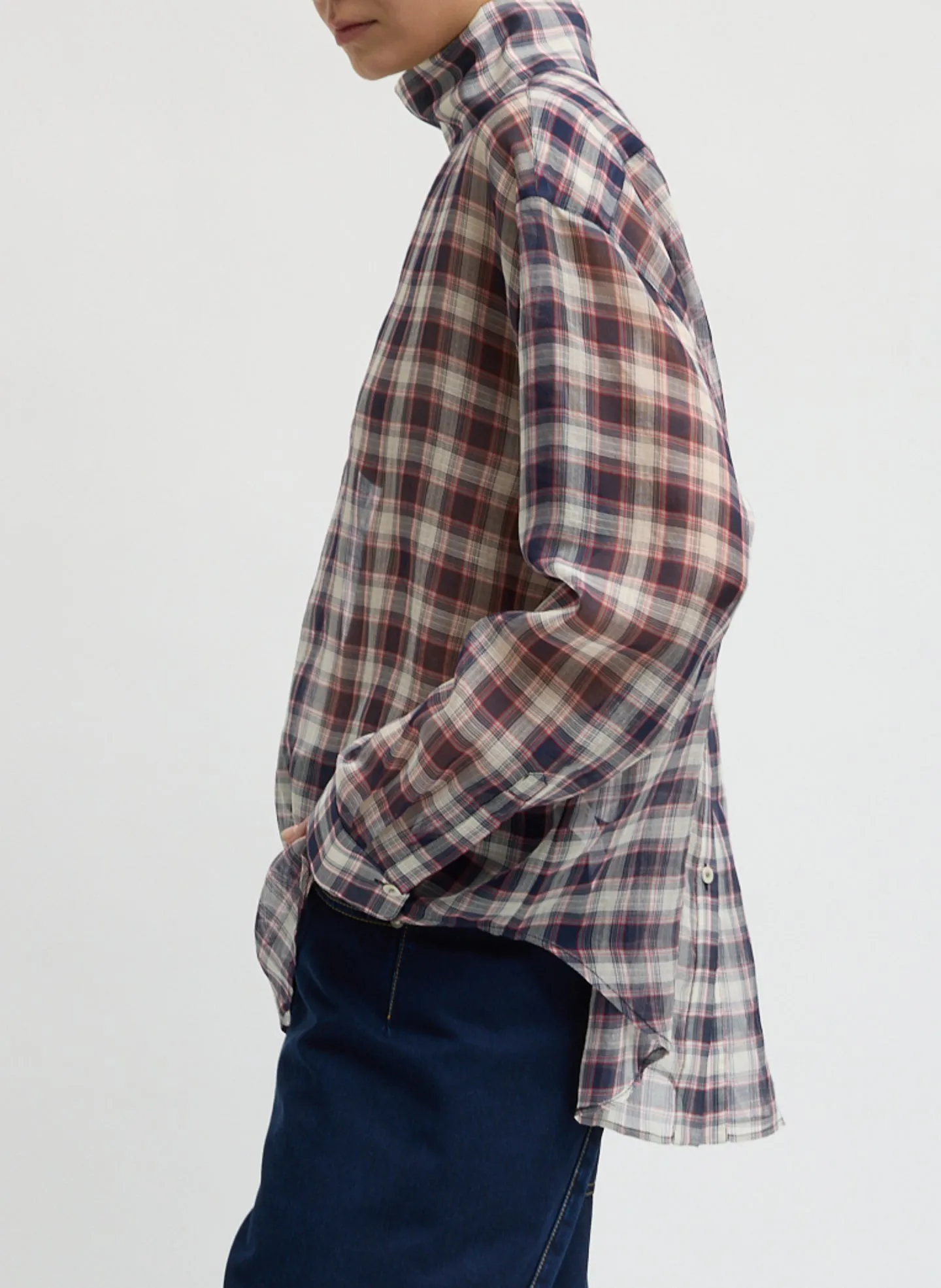 Silk Cotton Plaid Funnel Neck Top sold by Tibi product image thumbnail 3