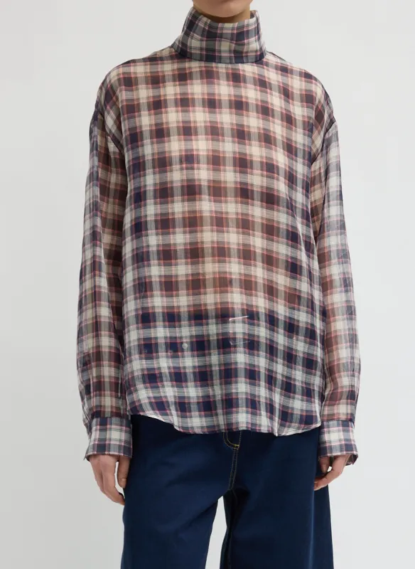 Silk Cotton Plaid Funnel Neck Top made by Tibi