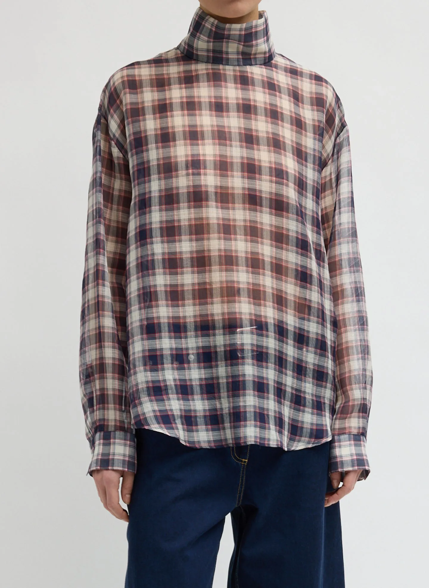 Silk Cotton Plaid Funnel Neck Top sold by Tibi