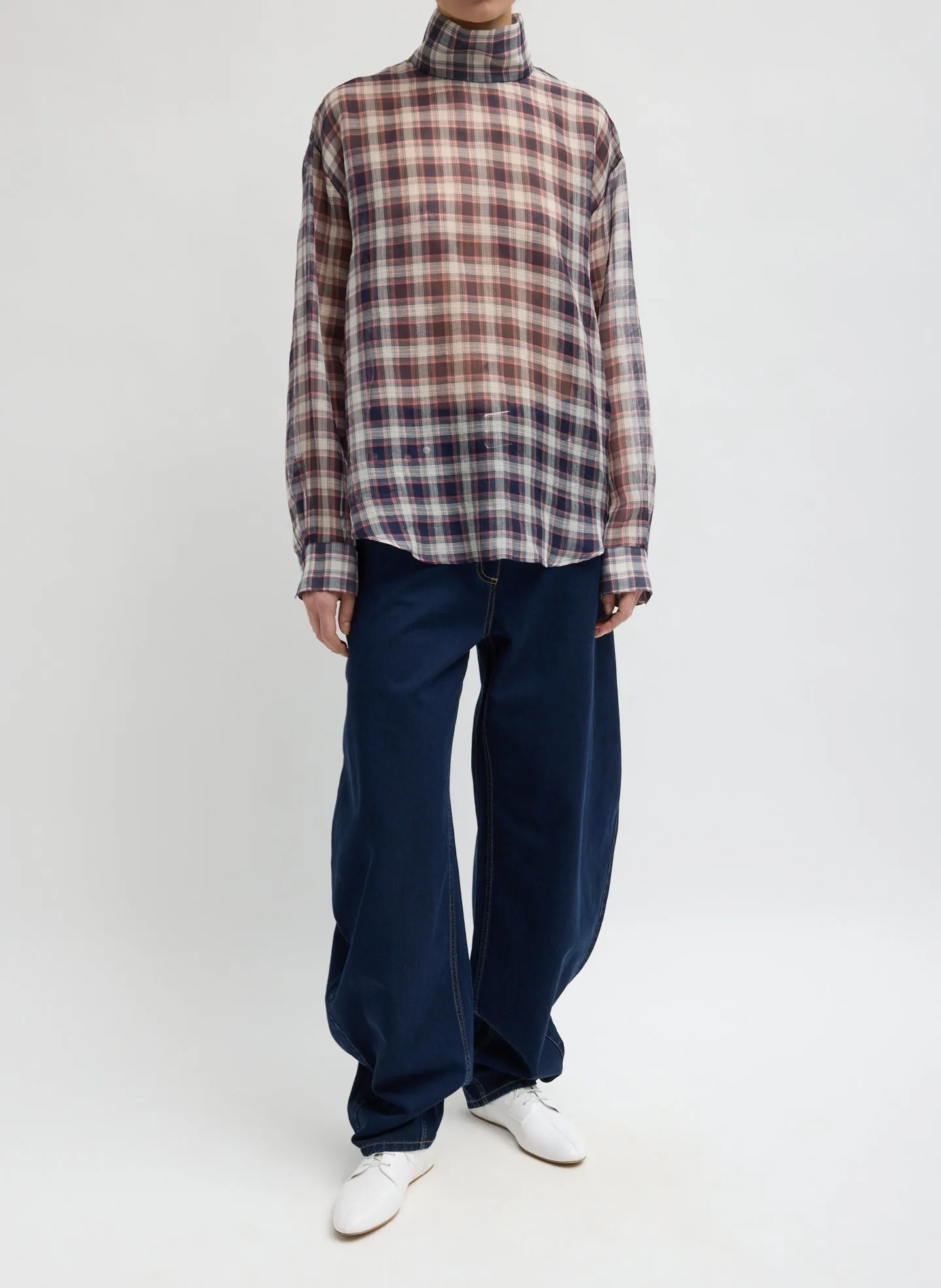 Silk Cotton Plaid Funnel Neck Top sold by Tibi product image thumbnail 4